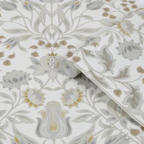 GoodHome Acuama Grey & yellow Ornamental Metallic effect Textured Wallpaper