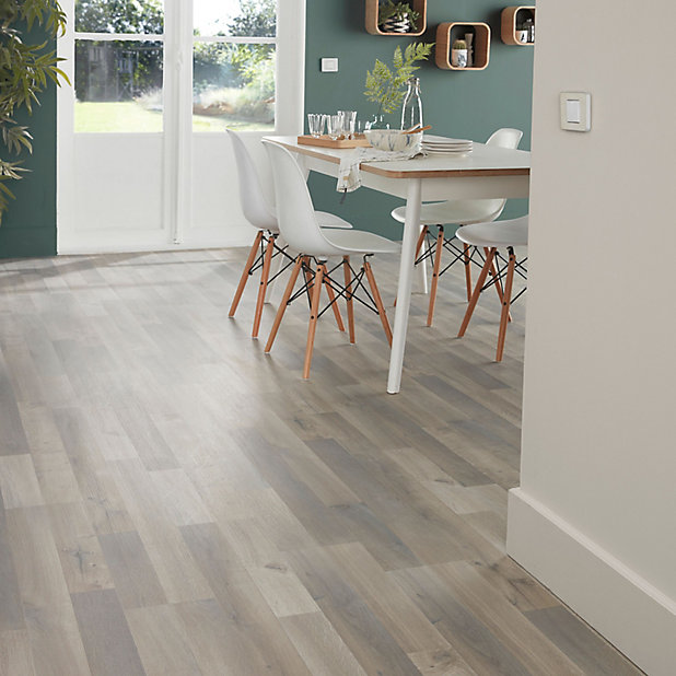 Goodhome Addington Grey Oak Effect, Grey Tile Effect Laminate Flooring B Q