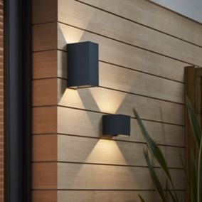 GoodHome Adjustable Matt Dark grey Mains-powered Integrated LED Outdoor Double Rectangular Wall light 712lm