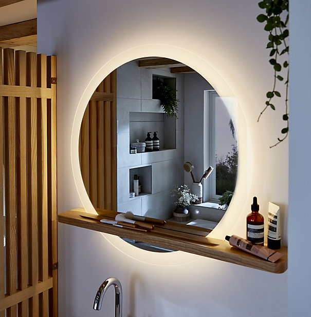 Goodhome Adriska Round Illuminated, Bathroom Cabinet With Mirror And Light B Q