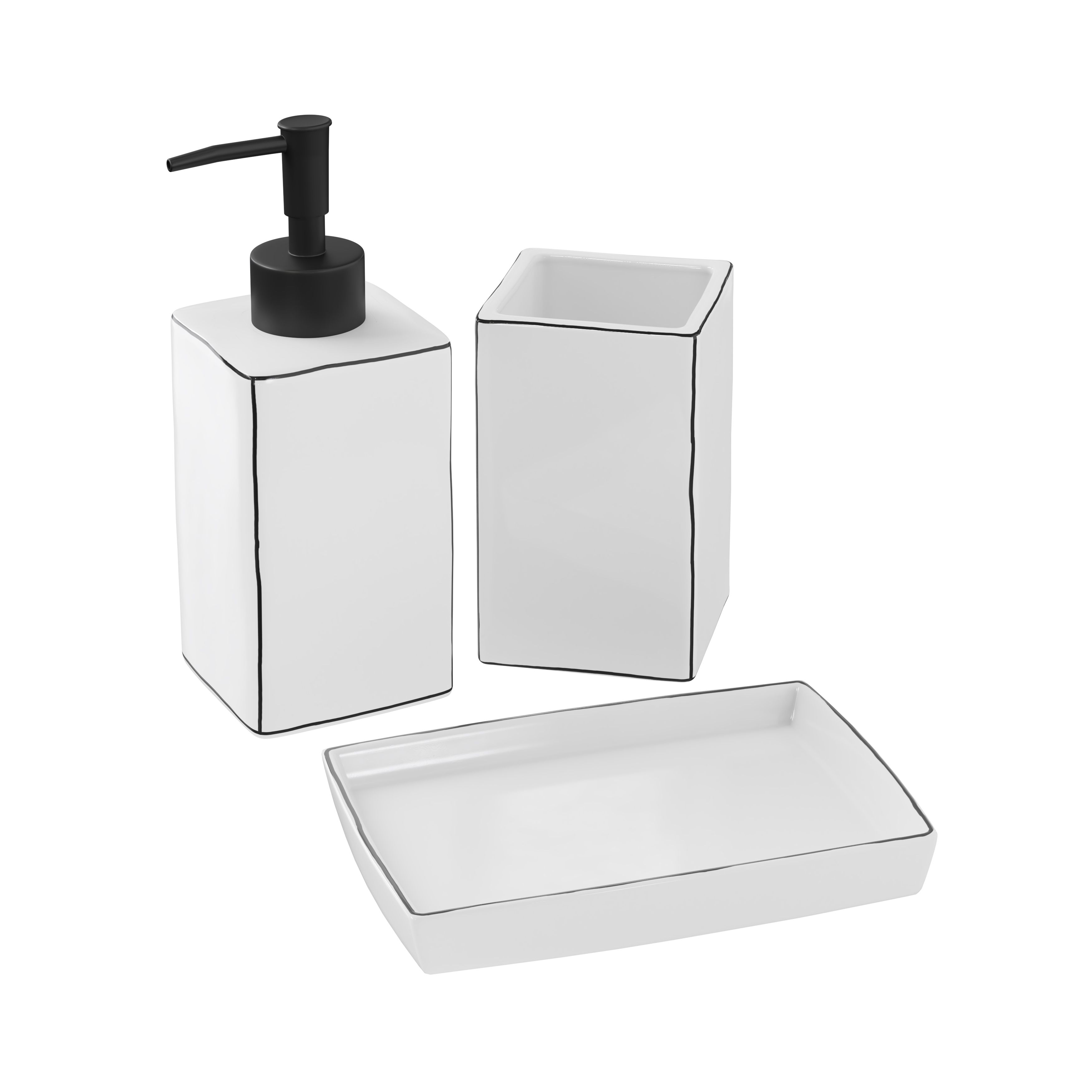 GoodHome Aetna Gloss White & black Ceramic Tumbler