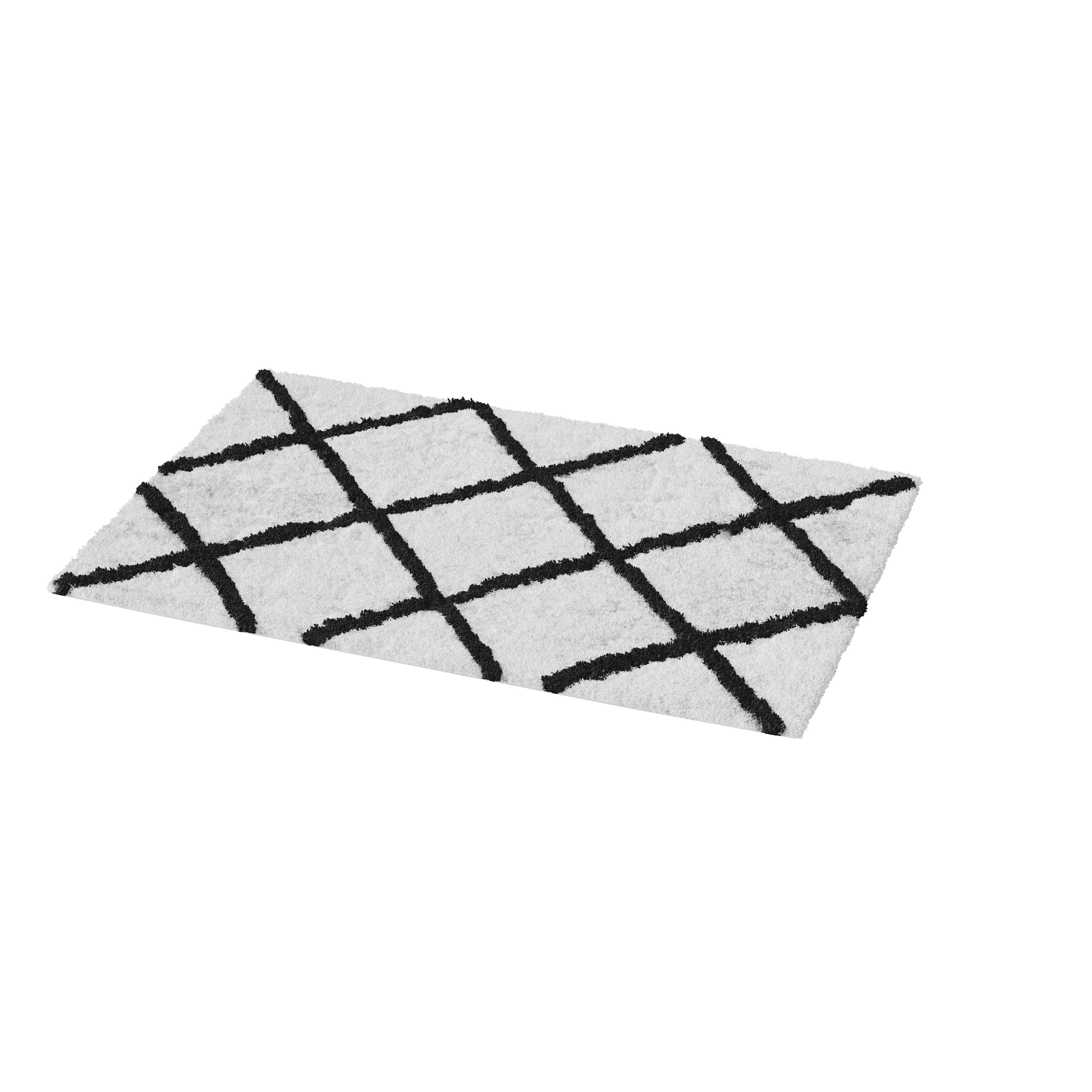 GoodHome Aetna White & black Cotton & polyester (PES) Anti-slip Bath mat (L)600mm (W)400mm