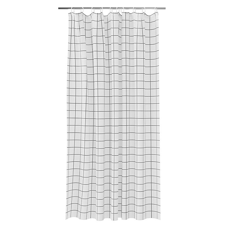 GoodHome Aetna White & black Grid Shower curtain (W)180cm | DIY at B&Q