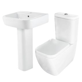 GoodHome Affini White Close-coupled Wall & floor mounted Toilet & full pedestal basin