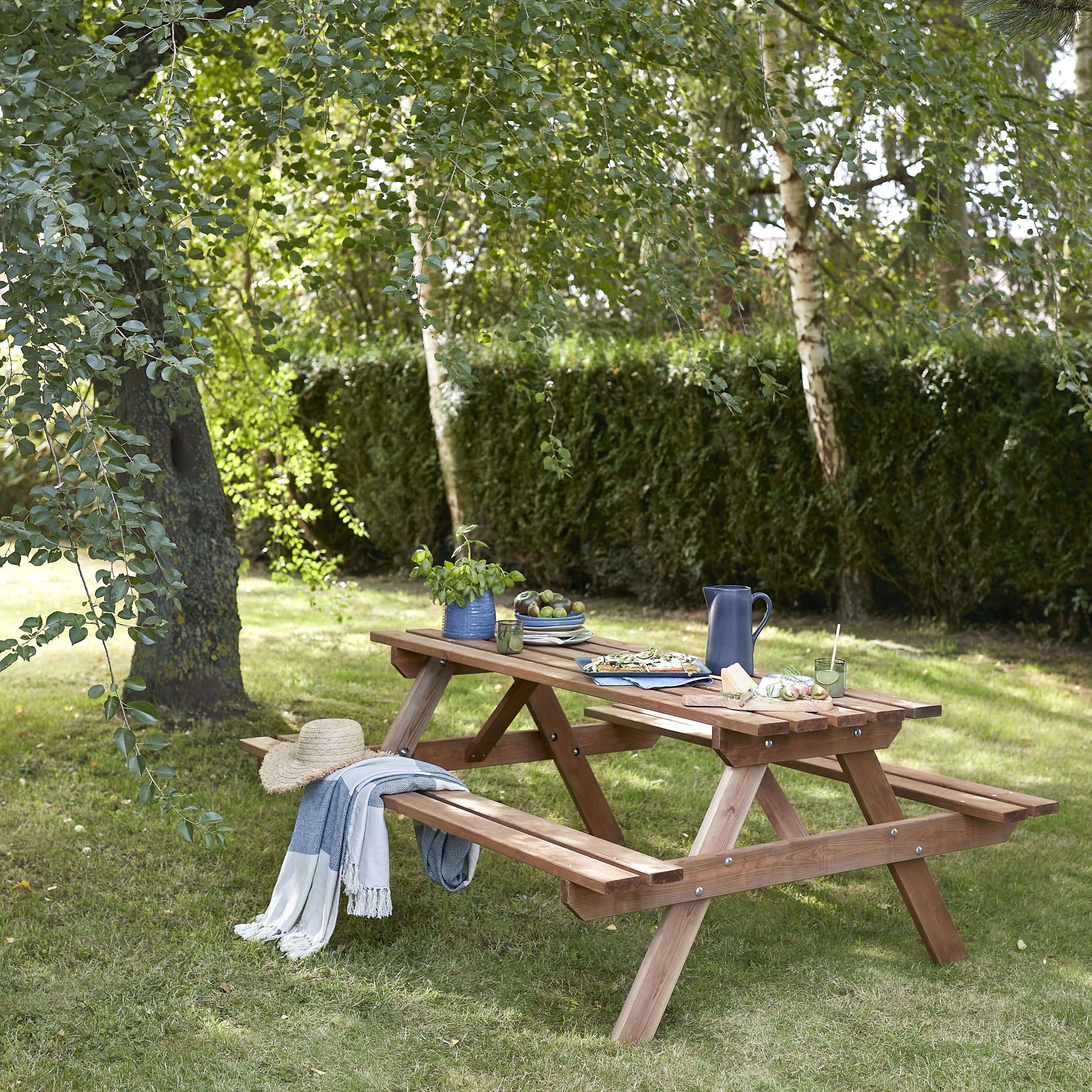 GoodHome Agad Wooden 6 seater Picnic bench