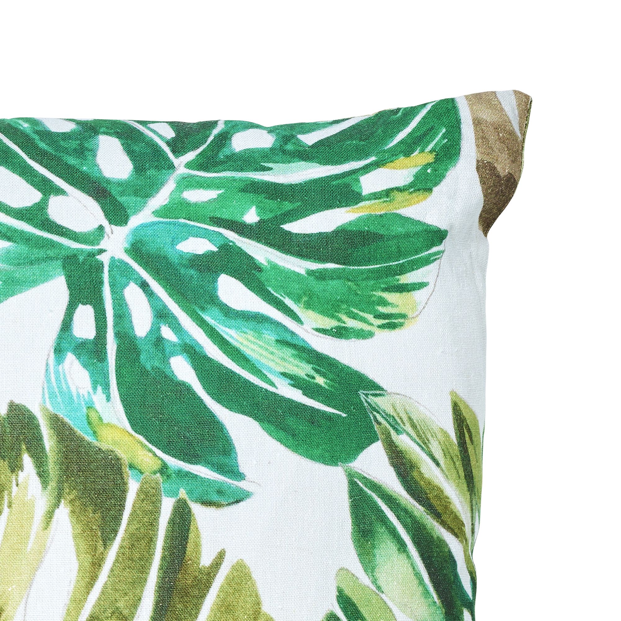 GoodHome Agathe Green & white Palm leaf Linen effect Indoor Cushion, (L)40cm x (W)60cm