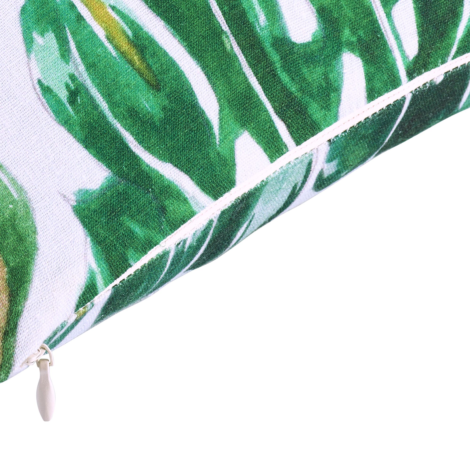 GoodHome Agathe Green & white Palm leaf Linen effect Indoor Cushion, (L)40cm x (W)60cm