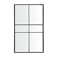 GoodHome Ahti Matt Black Clear Minimal frame Walk-in Wet room glass screen (H)195cm (W)120cm