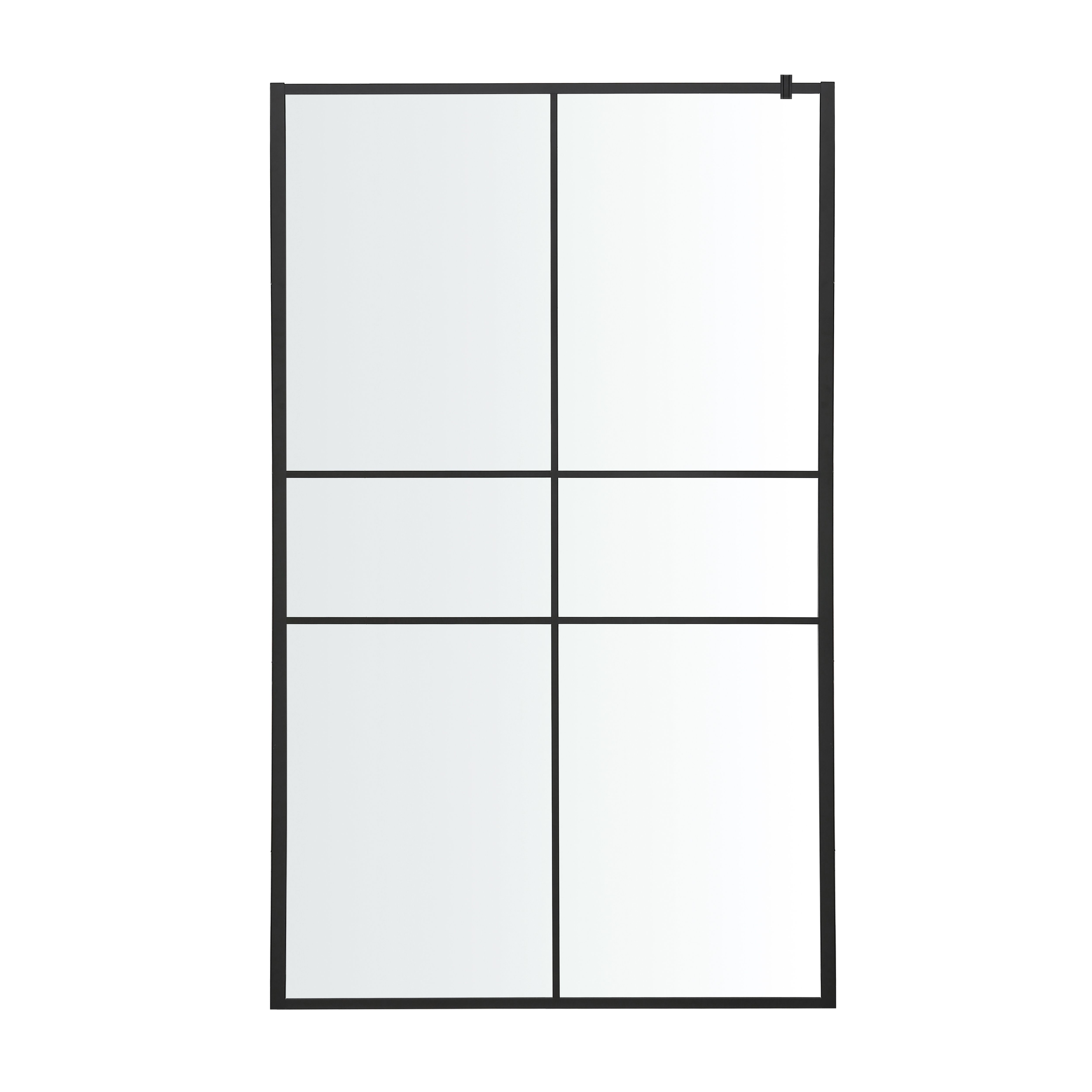 GoodHome Ahti Matt Black Clear Printed glass with aluminium grid Toughened safety glass Minimal frame Walk-in Wet room glass screen (H)195cm (W)120cm