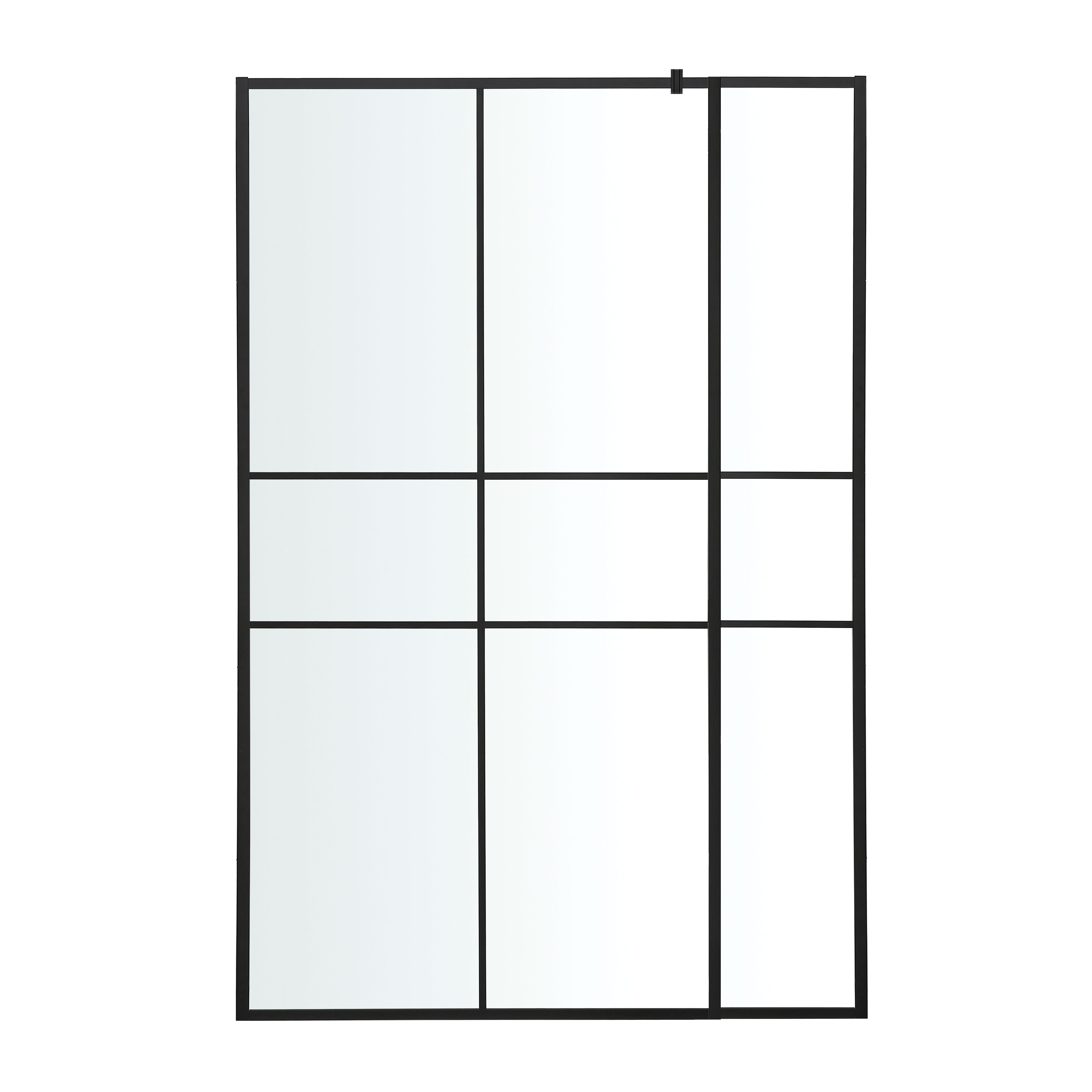 GoodHome Ahti Matt Black Textured Minimal frame Walk-in Wet room glass screen Printed with aluminium grid (H)195cm (W)119cm
