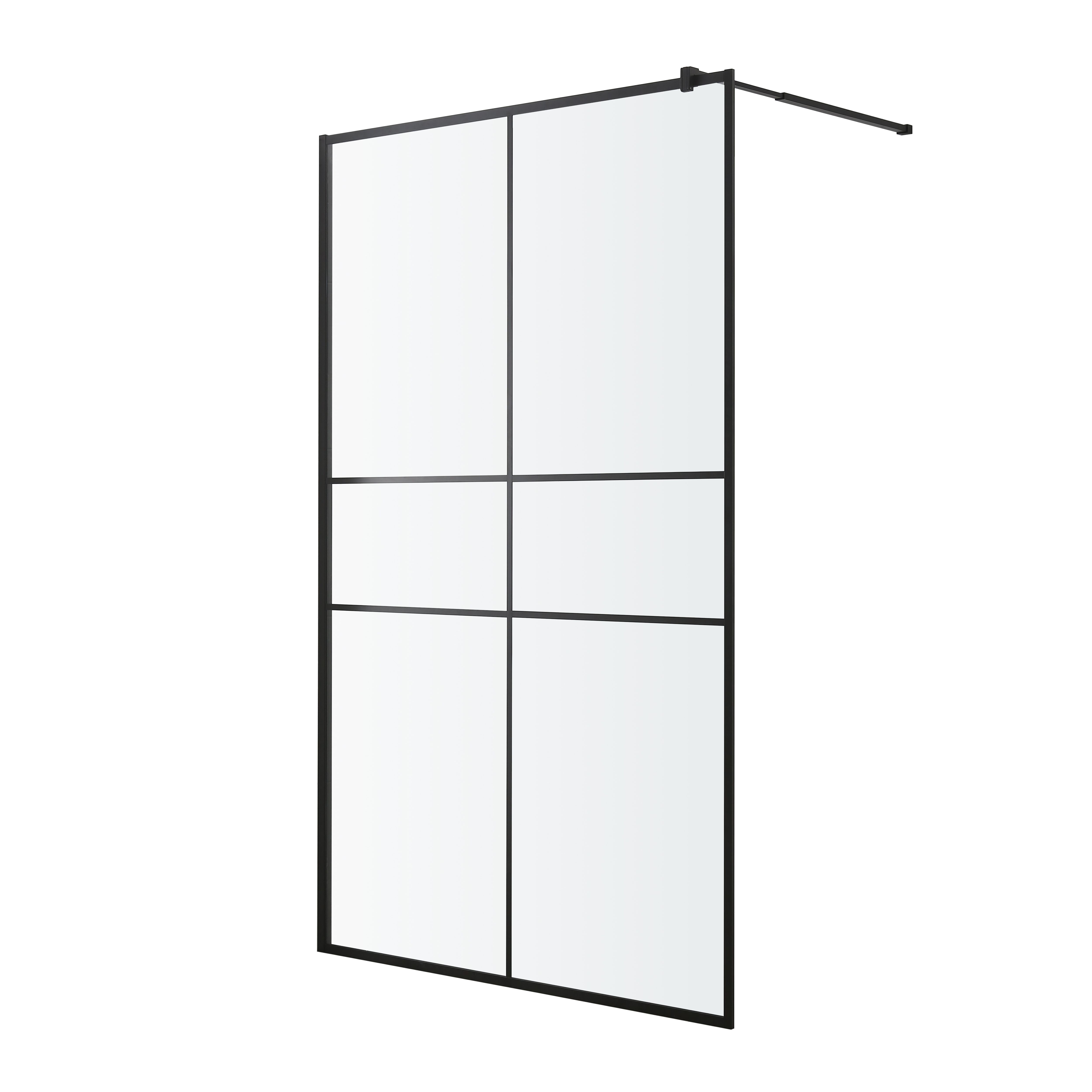 GoodHome Ahti Matt Black Textured Minimal frame Walk-in Wet room glass screen Printed with aluminium grid (H)195cm (W)120cm - 3