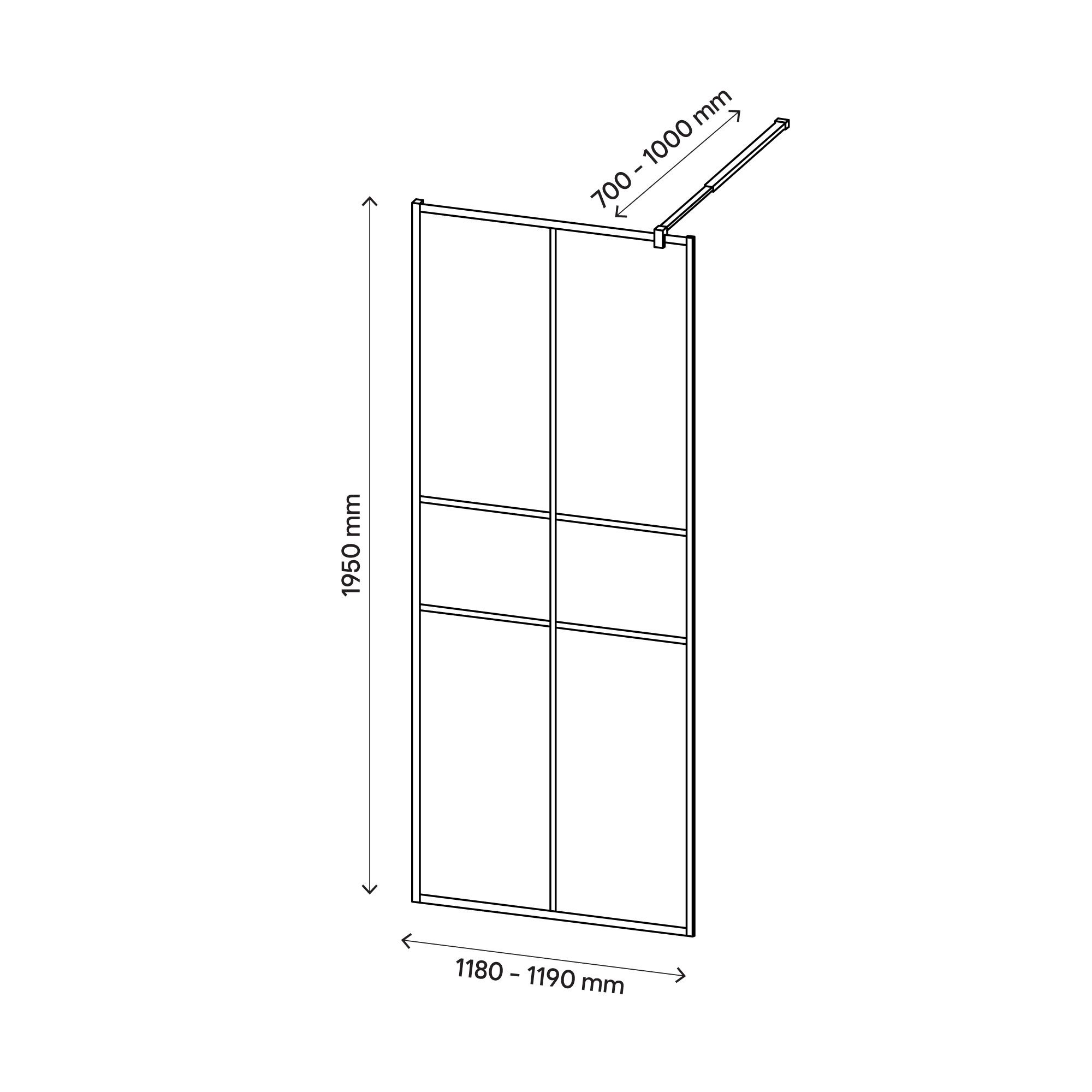 GoodHome Ahti Matt Black Textured Minimal frame Walk-in Wet room glass screen Printed with aluminium grid (H)195cm (W)120cm - 6