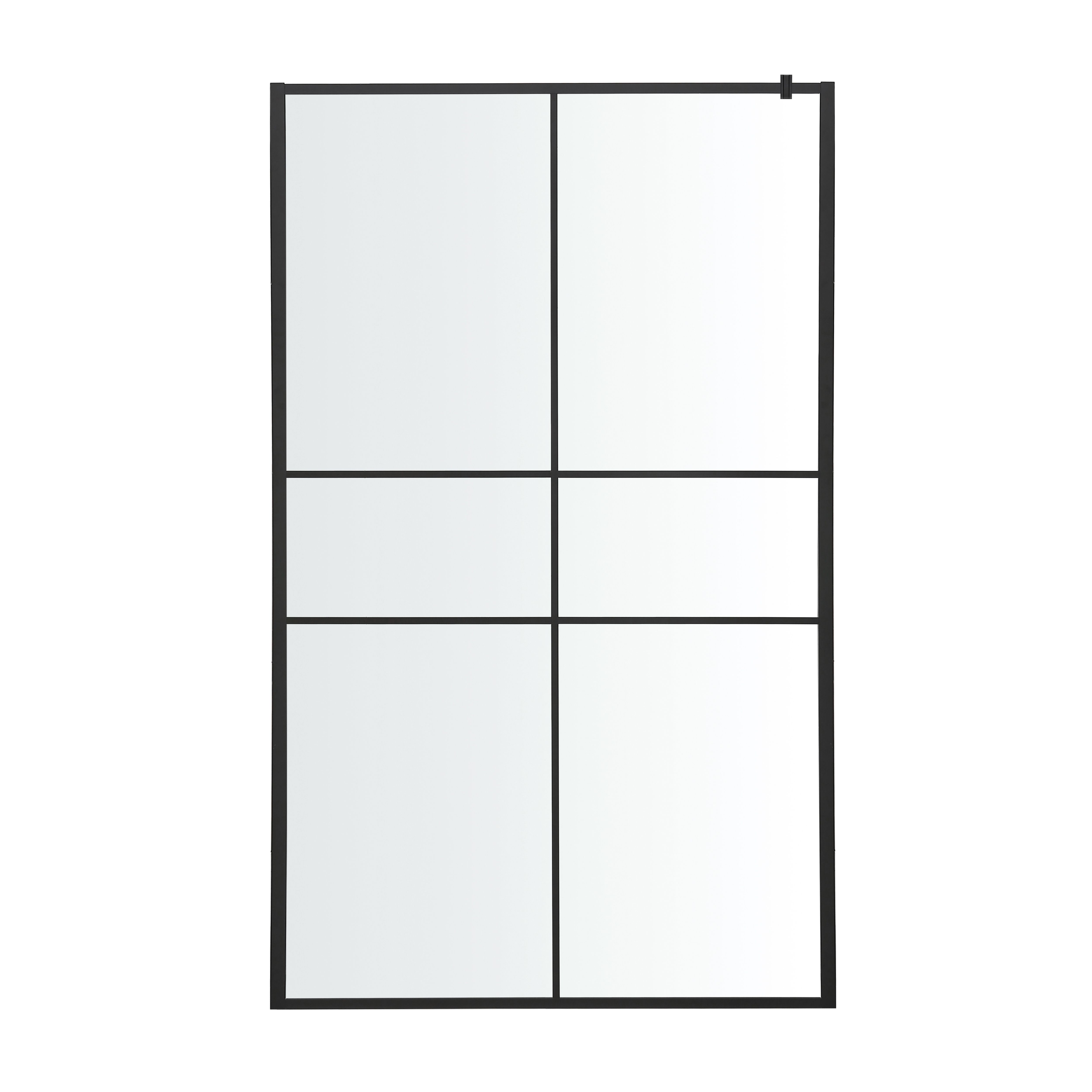 GoodHome Ahti Matt Black Textured Minimal frame Walk-in Wet room glass screen Printed with aluminium grid (H)195cm (W)120cm