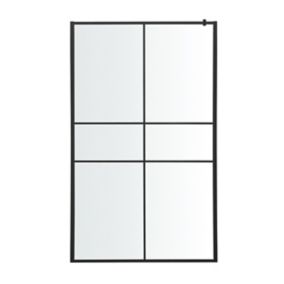 GoodHome Ahti Matt Black Textured Minimal frame Walk-in Wet room glass screen Printed with aluminium grid (H)195cm (W)120cm