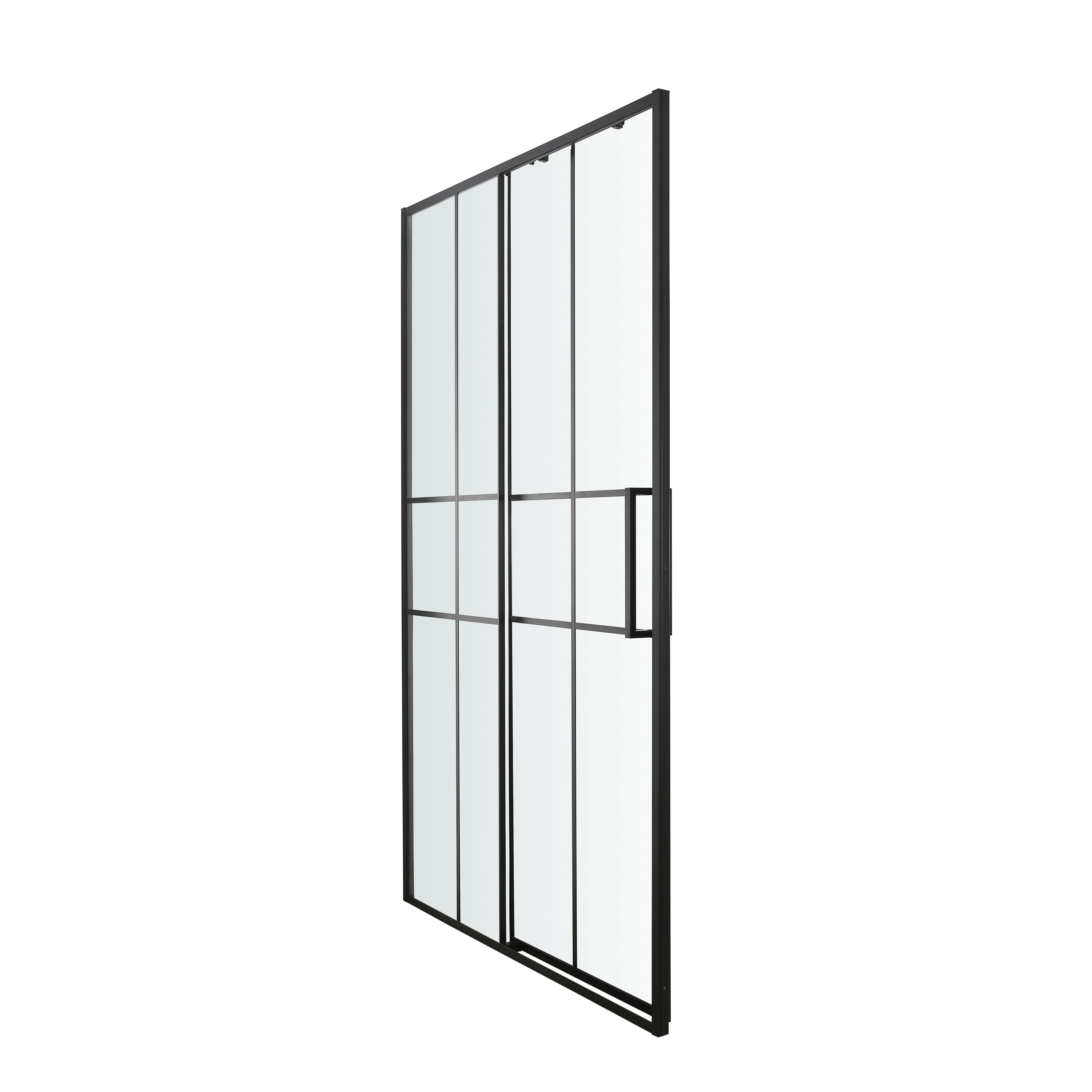 GoodHome Ahti Minimal frame Black Clear Printed glass with aluminium grid Sliding Shower door (H)195cm (W)120cm