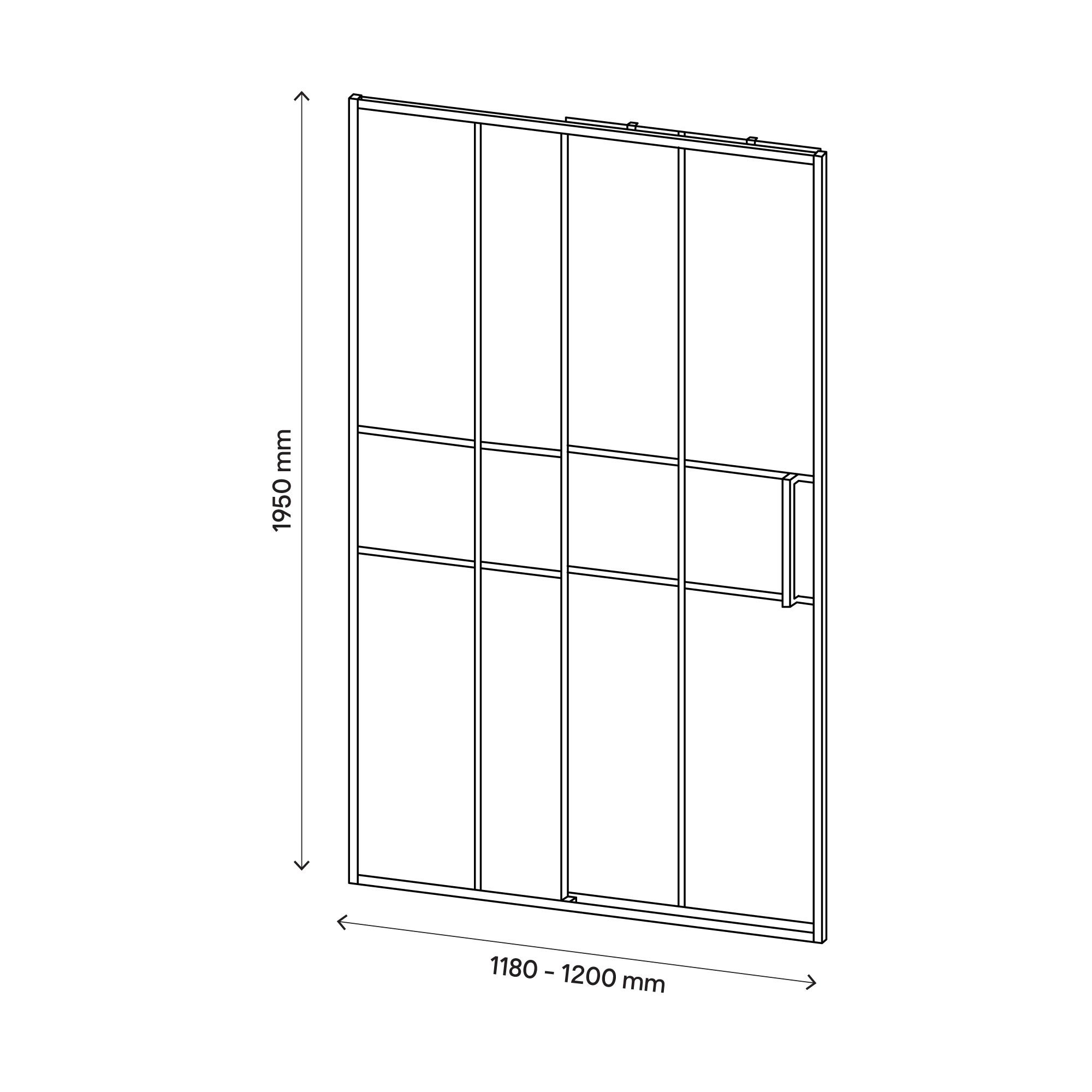 GoodHome Ahti Minimal frame Black Clear Printed glass with aluminium grid Sliding Shower door (H)195cm (W)120cm