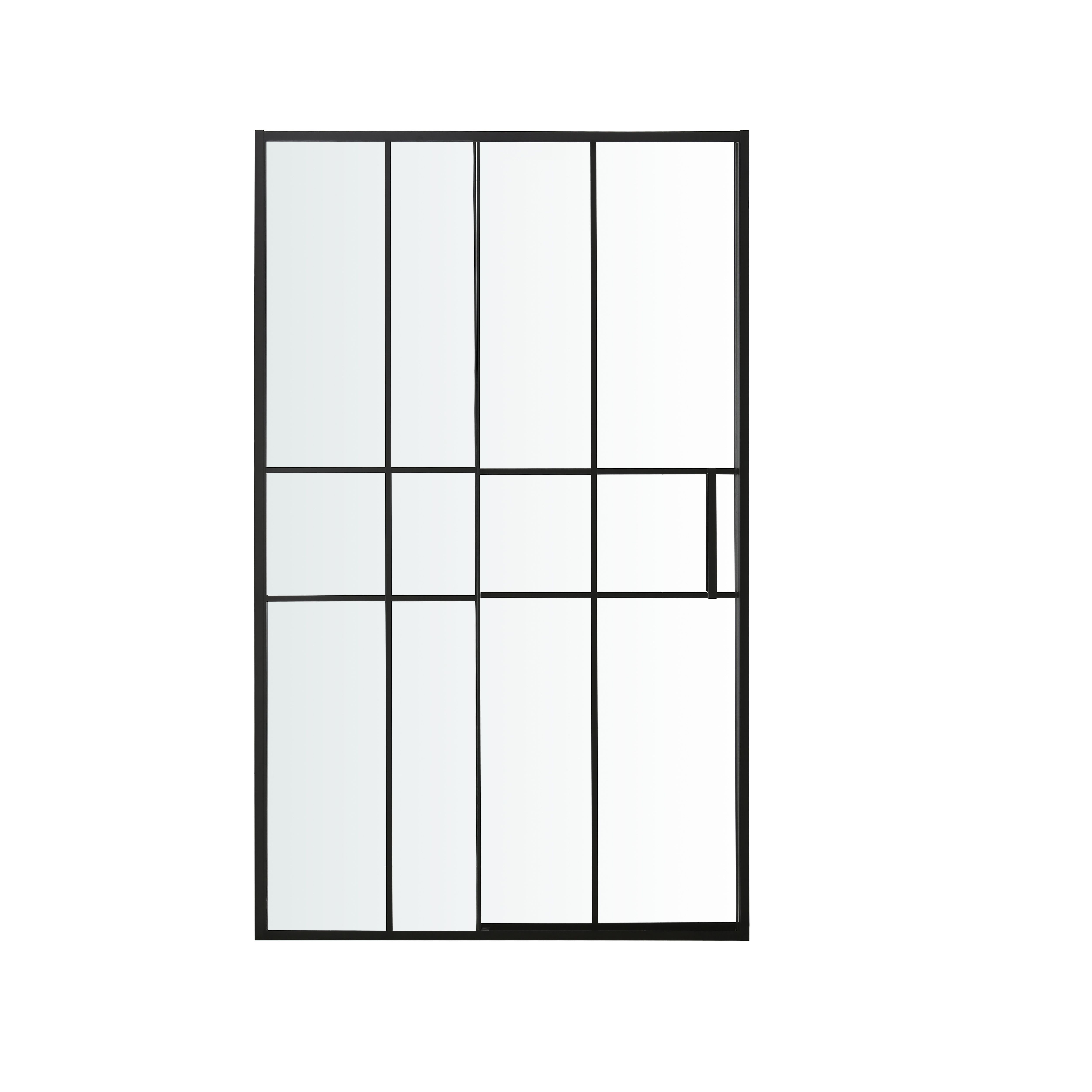 GoodHome Ahti Minimal frame Black Clear Printed glass with aluminium grid Sliding Shower Door (H)195cm (W)120cm