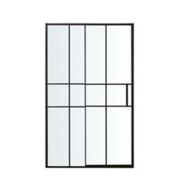 GoodHome Ahti Minimal frame Black Clear Printed glass with aluminium grid Sliding Shower Door (H)195cm (W)120cm