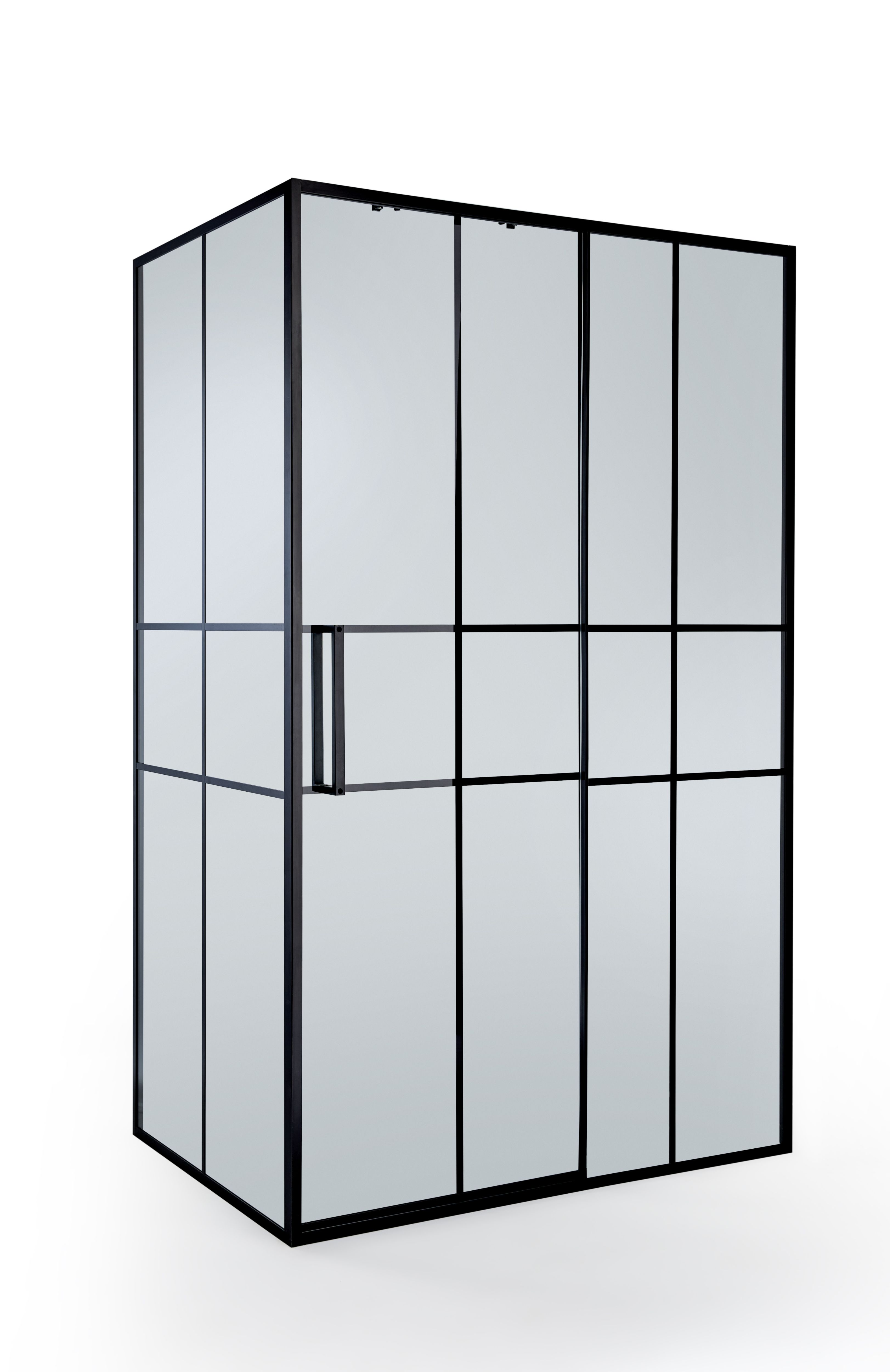 GoodHome Ahti Minimal frame Black Clear Printed glass with aluminium grid Sliding Shower door (H)195cm (W)120cm