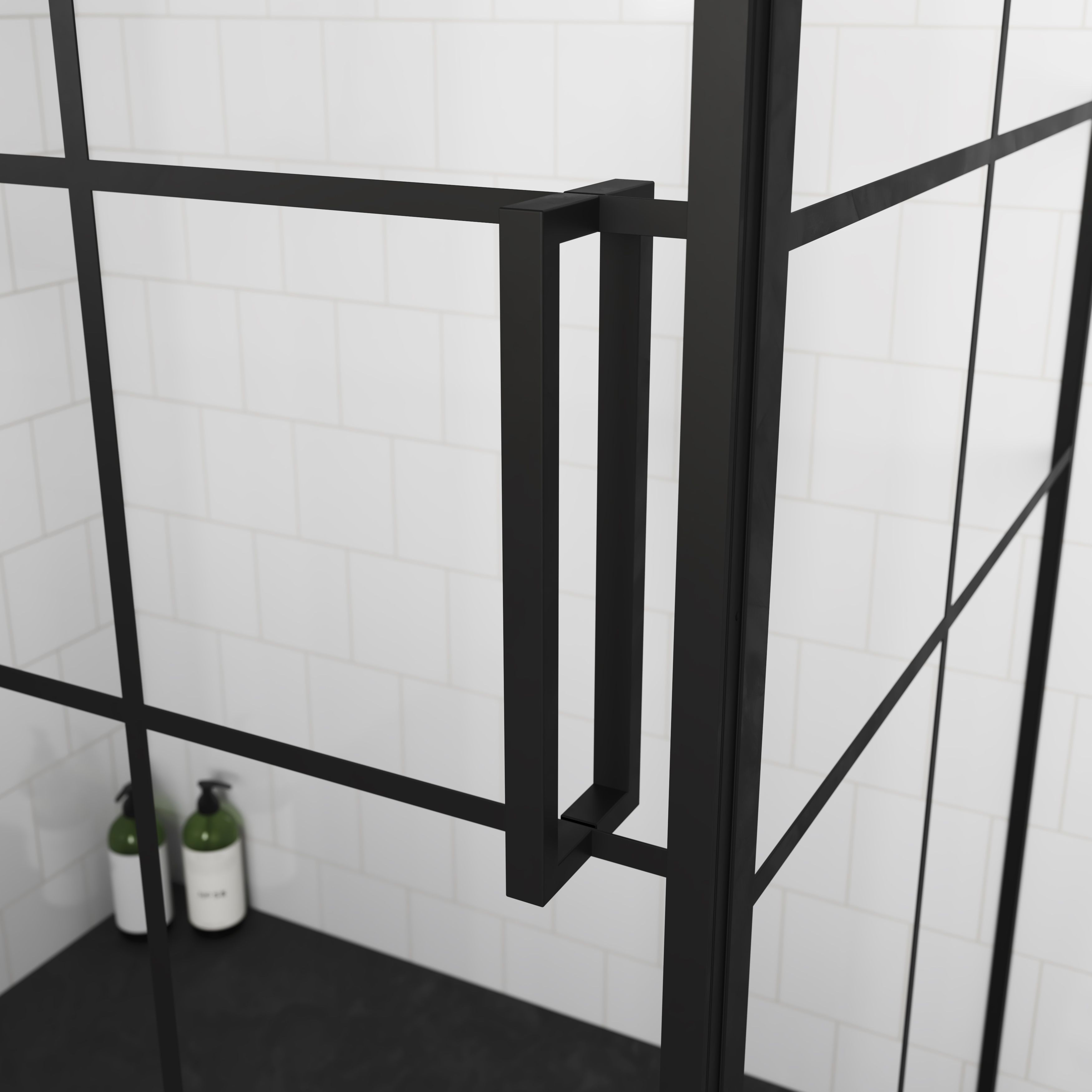 GoodHome Ahti Minimal frame Black Clear Printed glass with aluminium grid Sliding Shower door (H)195cm (W)120cm
