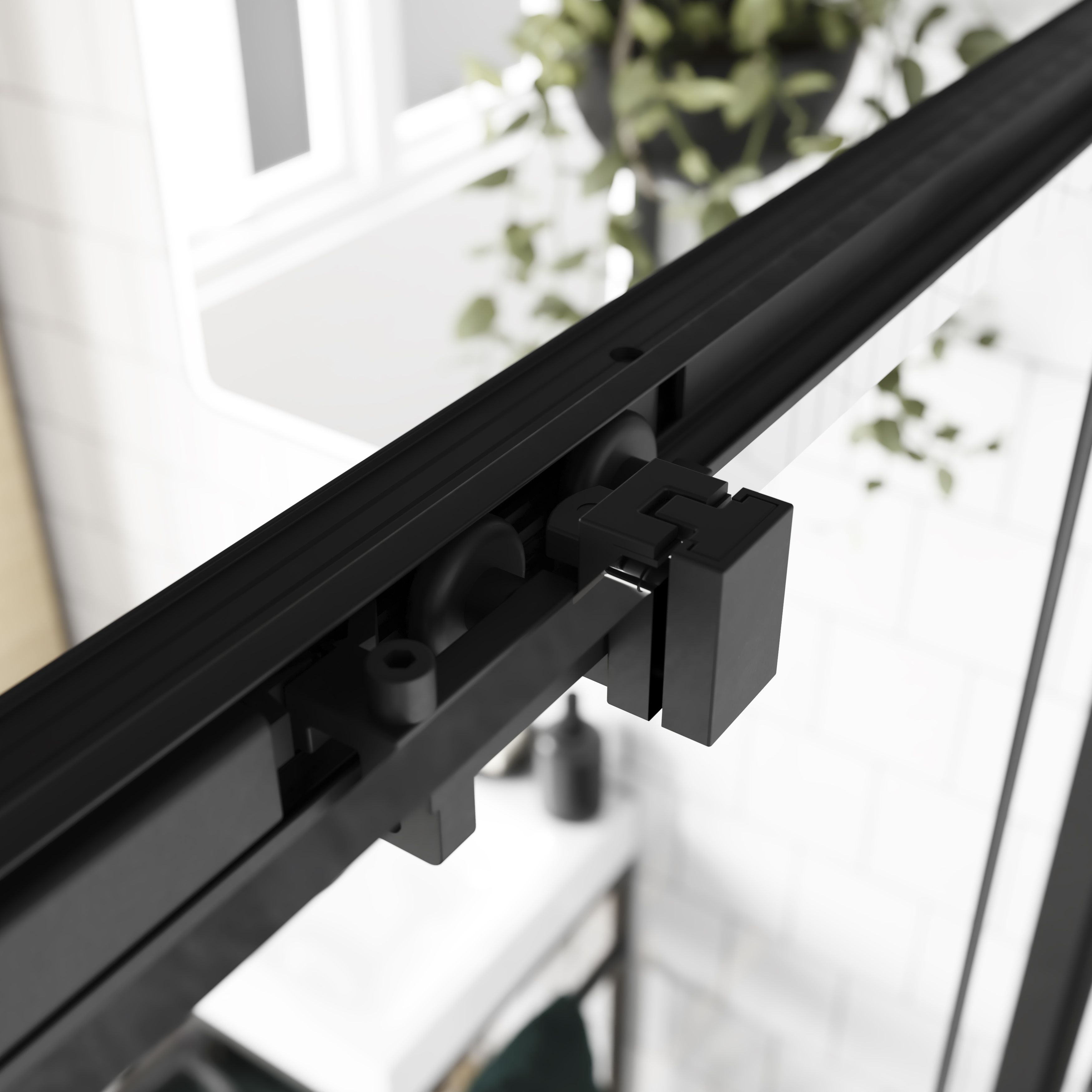 GoodHome Ahti Minimal frame Black Clear Printed glass with aluminium grid Sliding Shower door (H)195cm (W)120cm