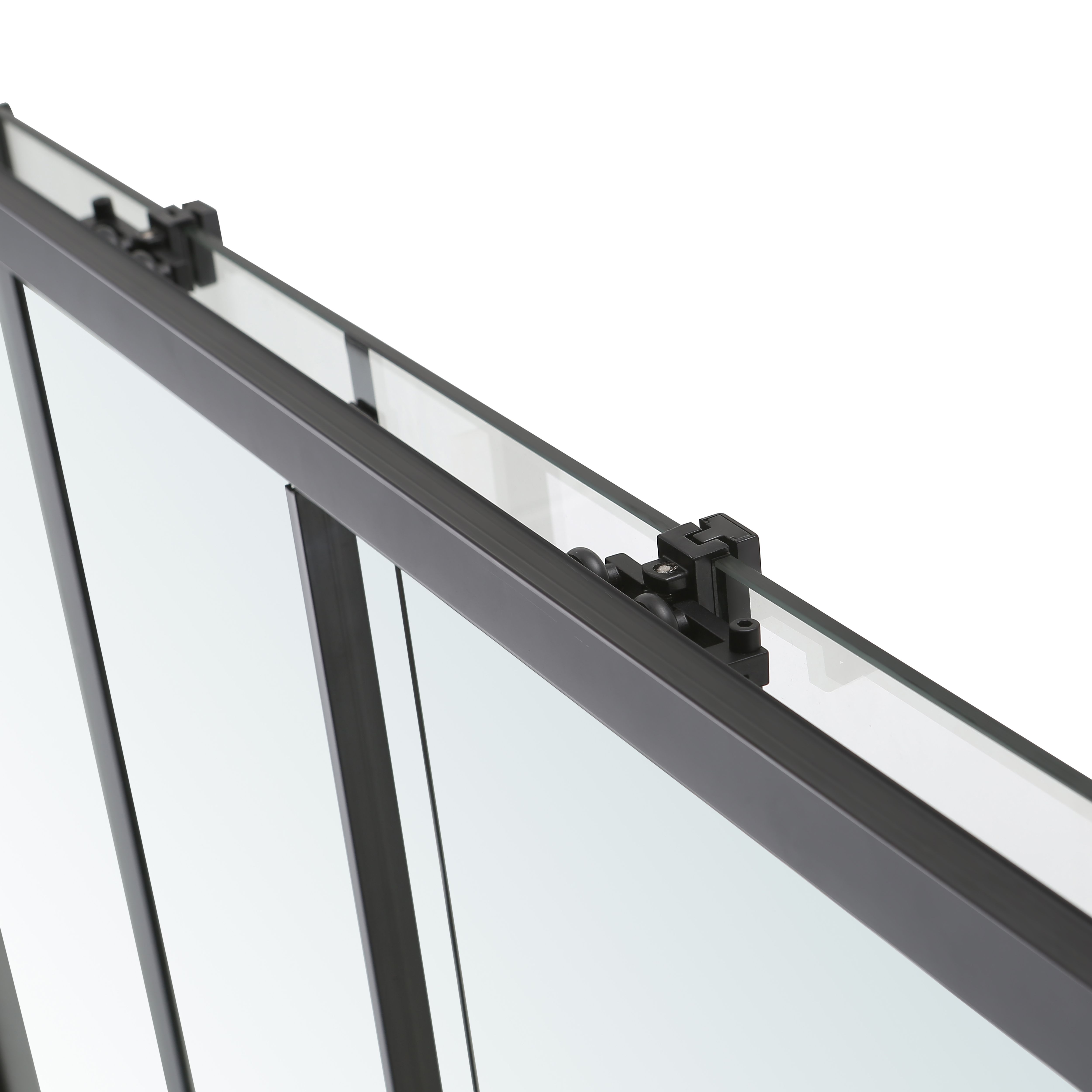GoodHome Ahti Minimal frame Black Clear Printed glass with aluminium grid Sliding Shower door (H)195cm (W)120cm