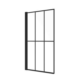 GoodHome Ahti Straight 1 panel Serigraph Frosted glass Black Bath screen, (W) 800mm (H) 1400mm