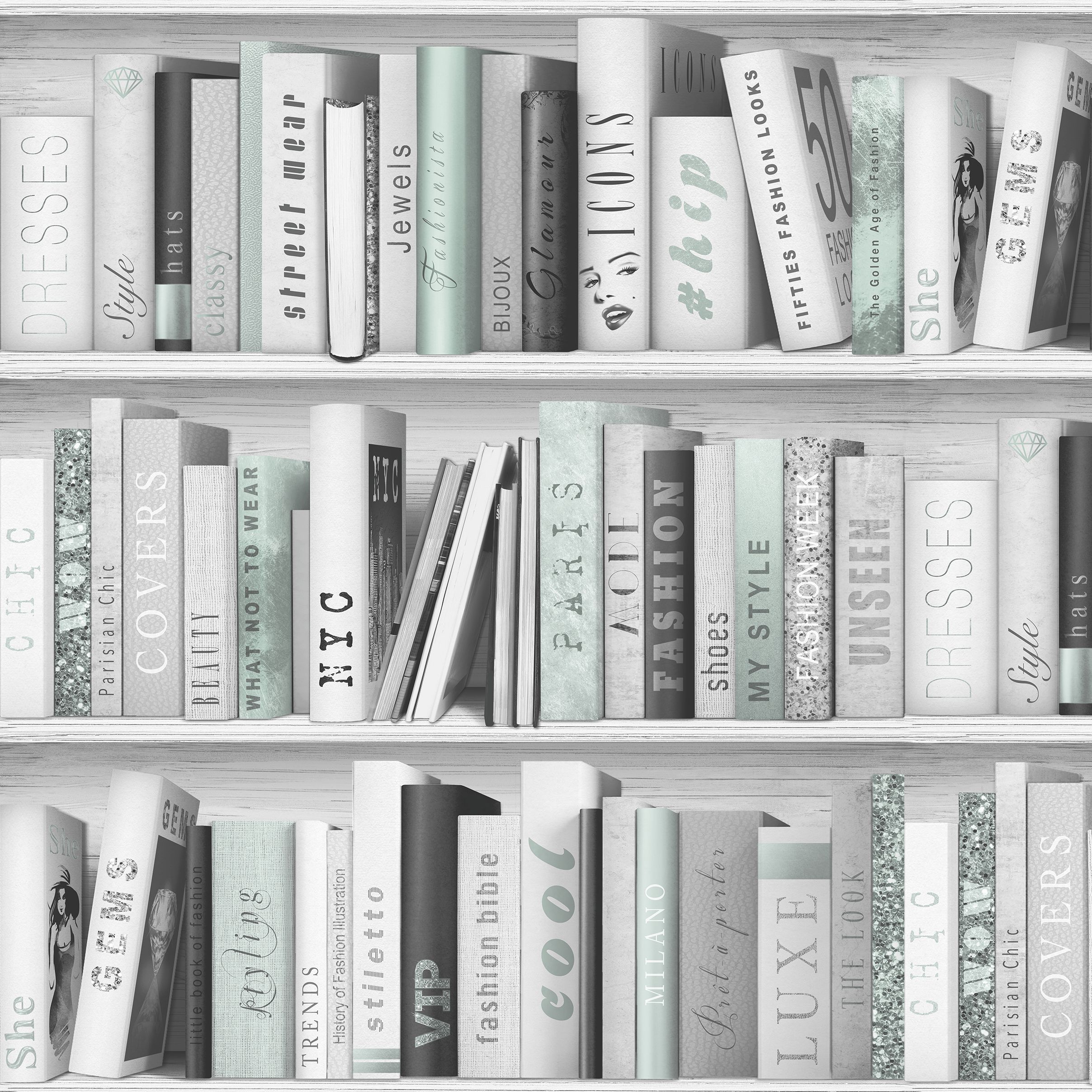 GoodHome Ajacis Green Glitter effect Bookcase Smooth Wallpaper