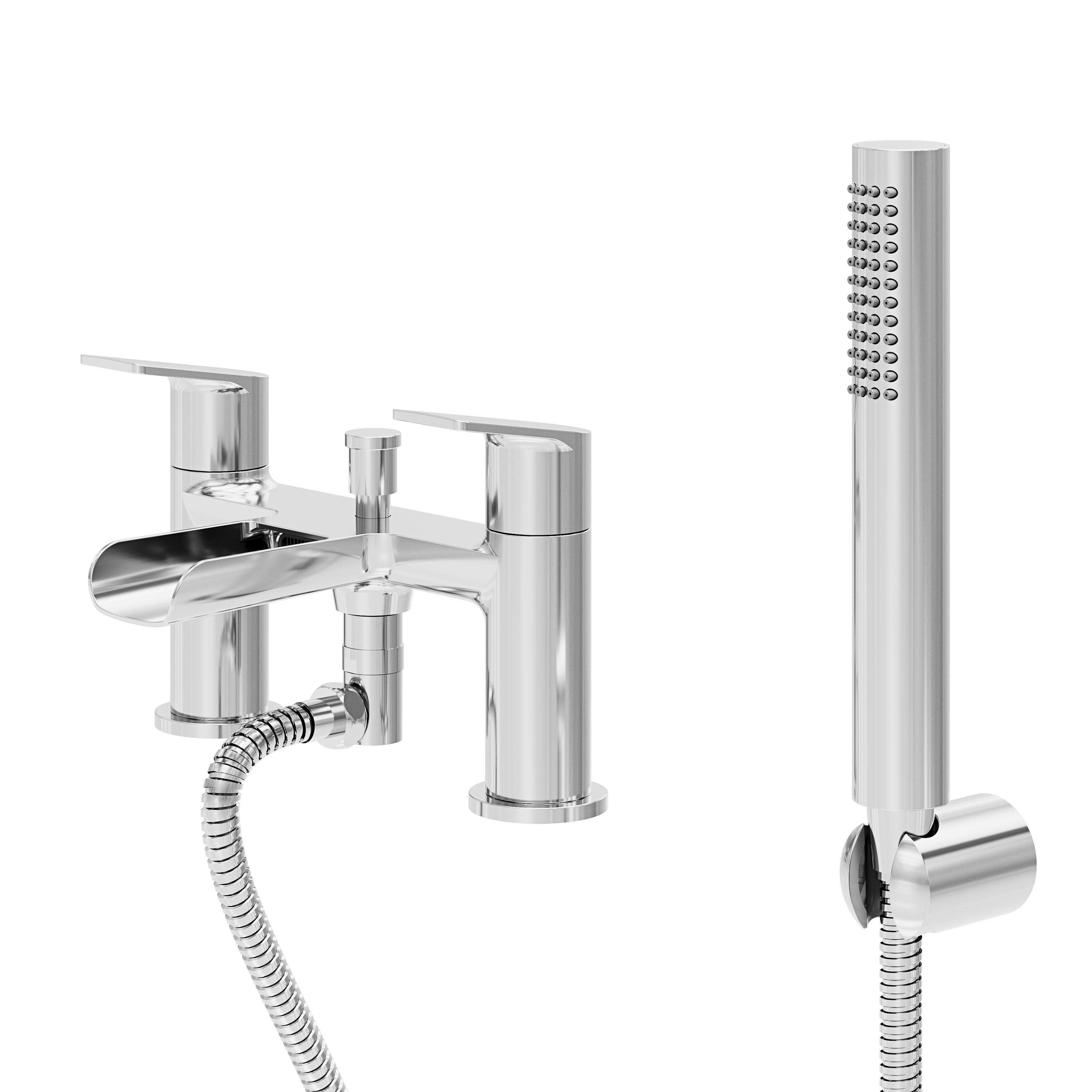 GoodHome Ajeeta Gloss Chrome effect Ceramic Deck-mounted Double Bath shower mixer tap with shower kit