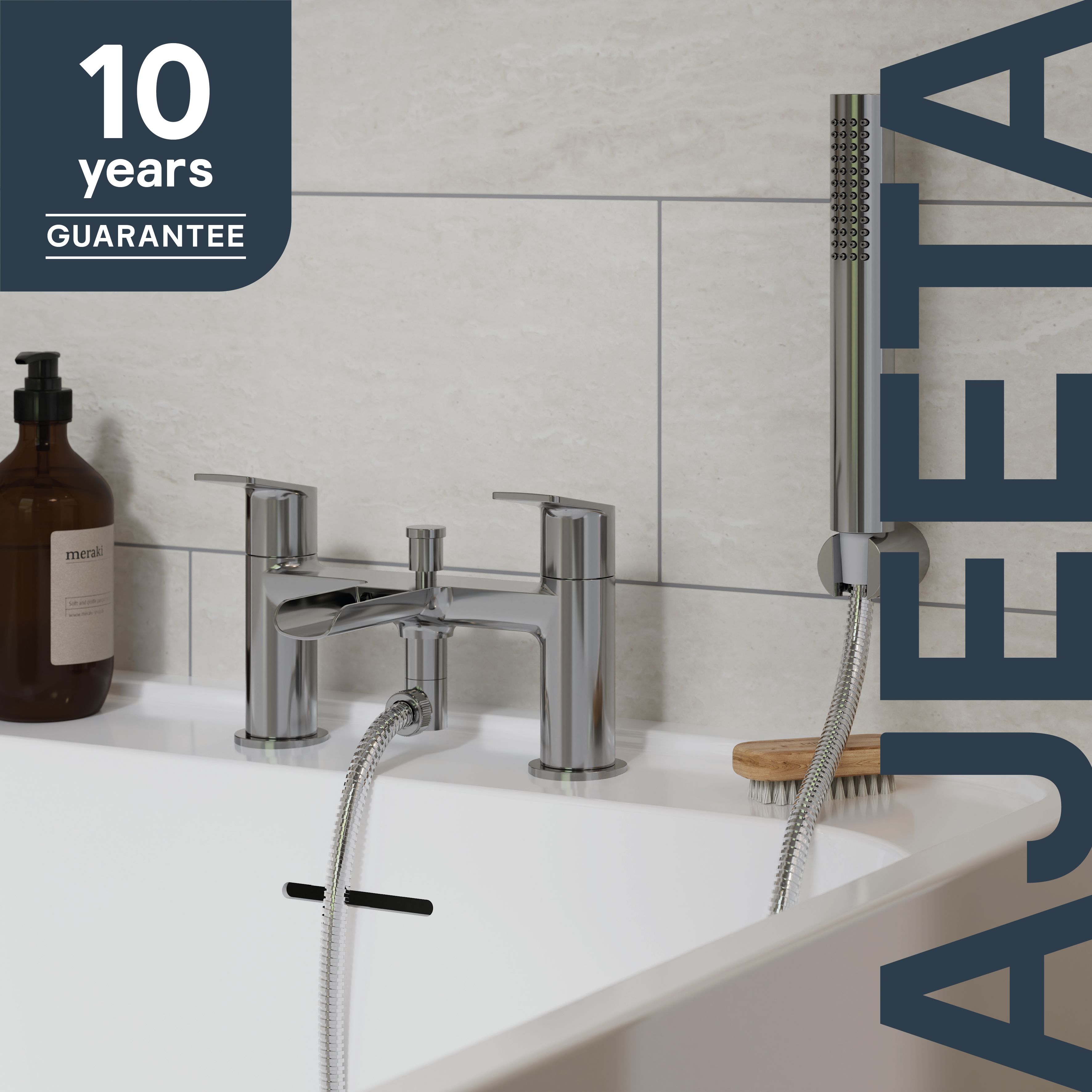 GoodHome Ajeeta Gloss Chrome effect Ceramic Deck-mounted Double Bath shower mixer tap with shower kit - 10