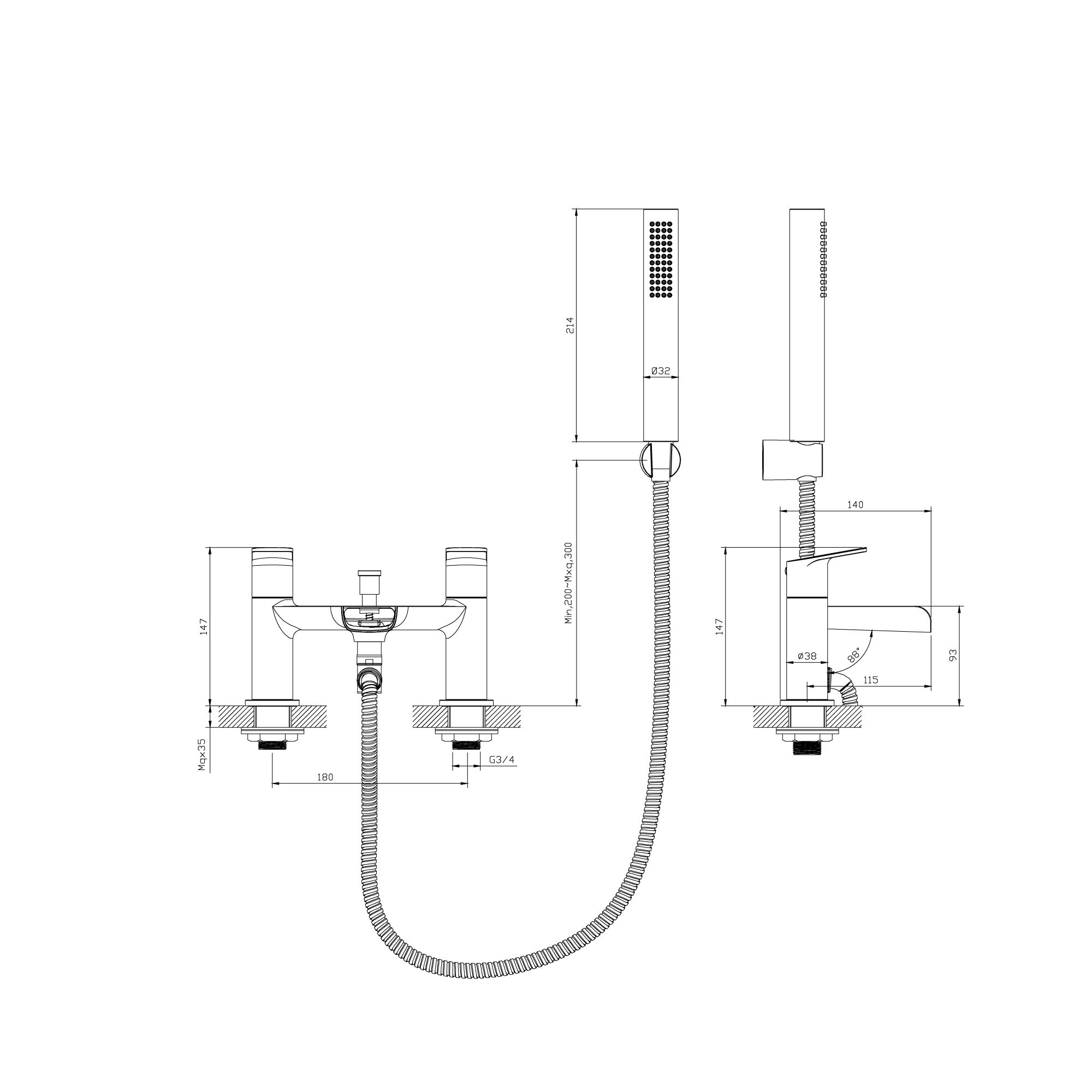 GoodHome Ajeeta Gloss Chrome effect Ceramic Deck-mounted Double Bath shower mixer tap with shower kit - 6