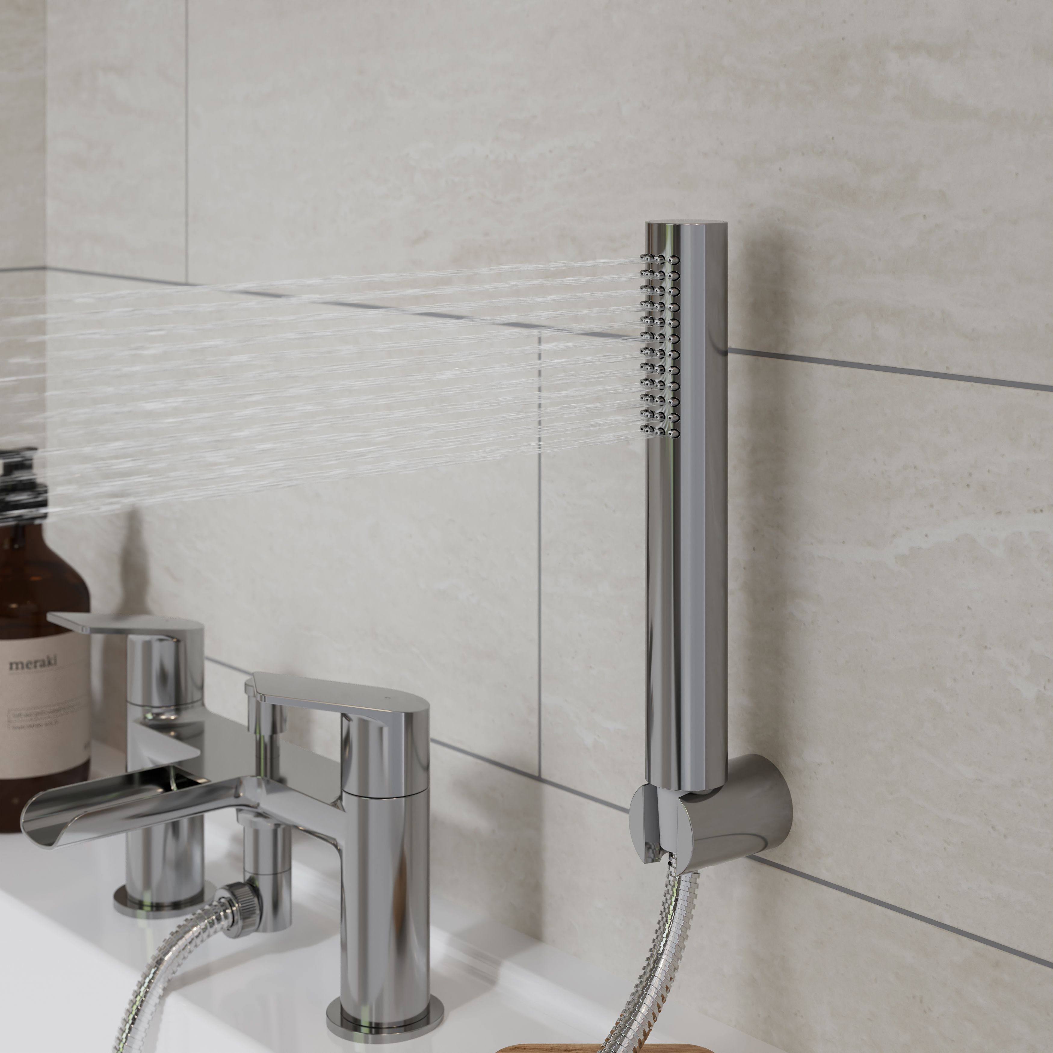 GoodHome Ajeeta Gloss Chrome effect Ceramic Deck-mounted Double Bath shower mixer tap with shower kit - 9