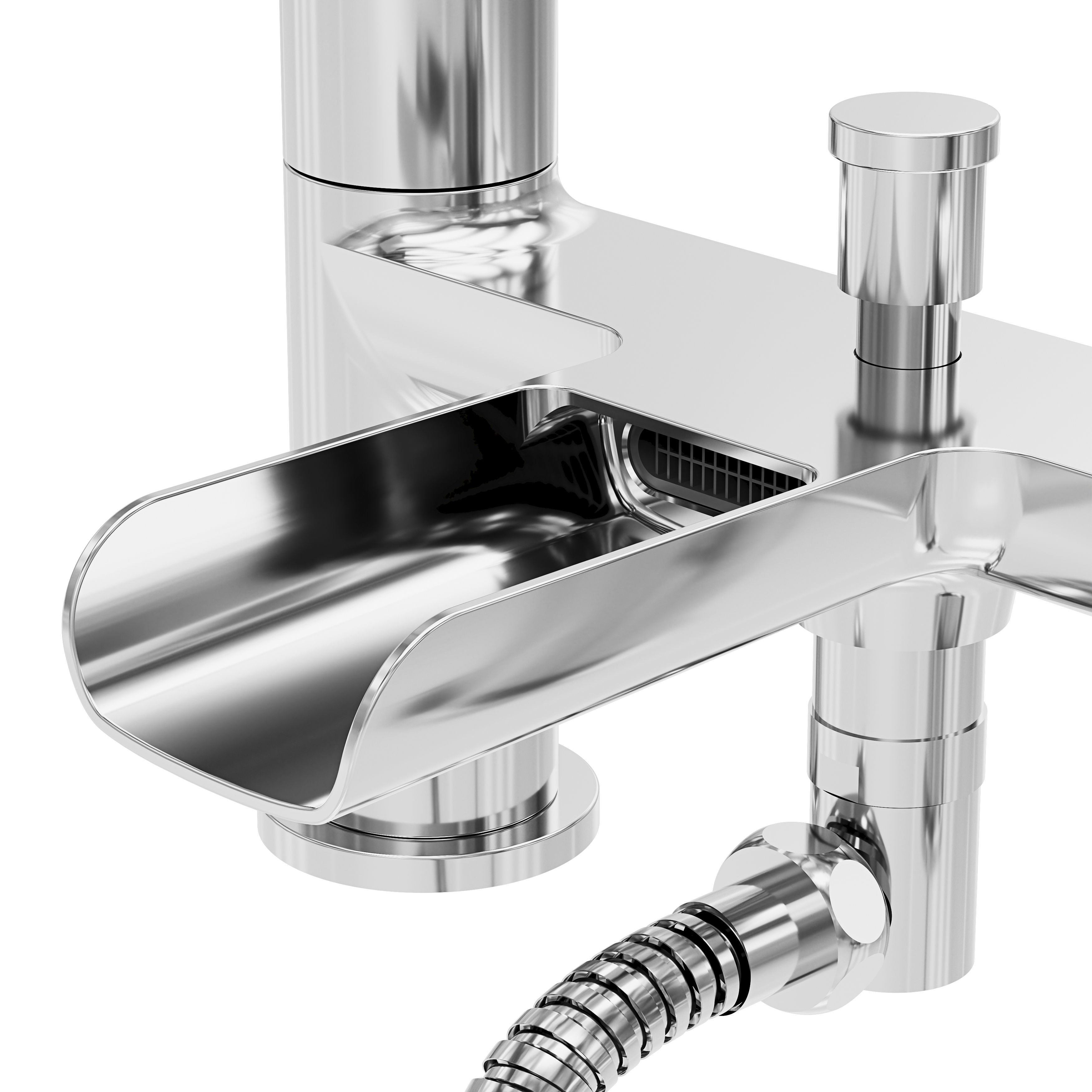 GoodHome Ajeeta Gloss Chrome effect Ceramic Deck-mounted Double Bath shower mixer tap with shower kit