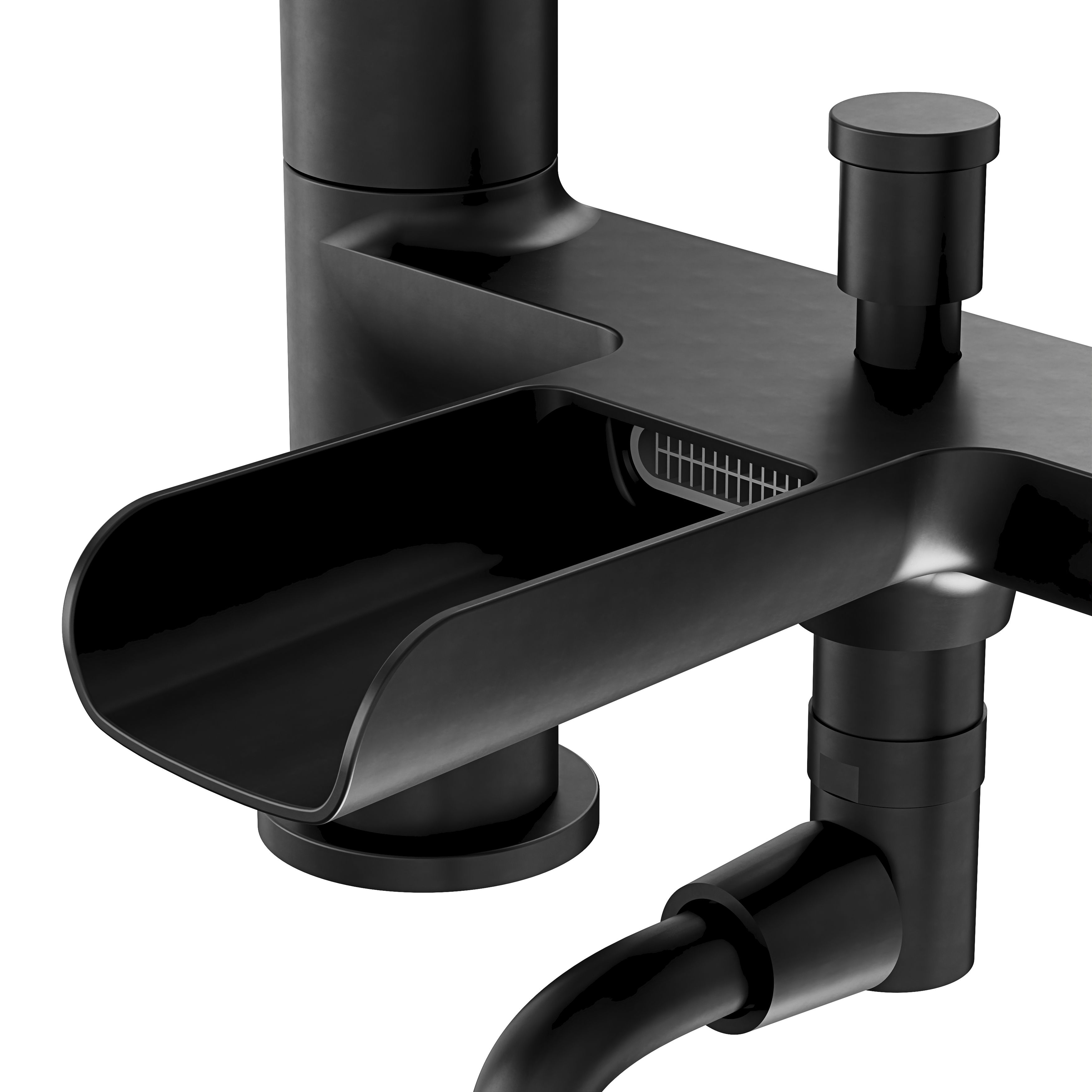 GoodHome Ajeeta Matt Black Ceramic Deck-mounted Double Bath shower mixer tap with shower kit - 3