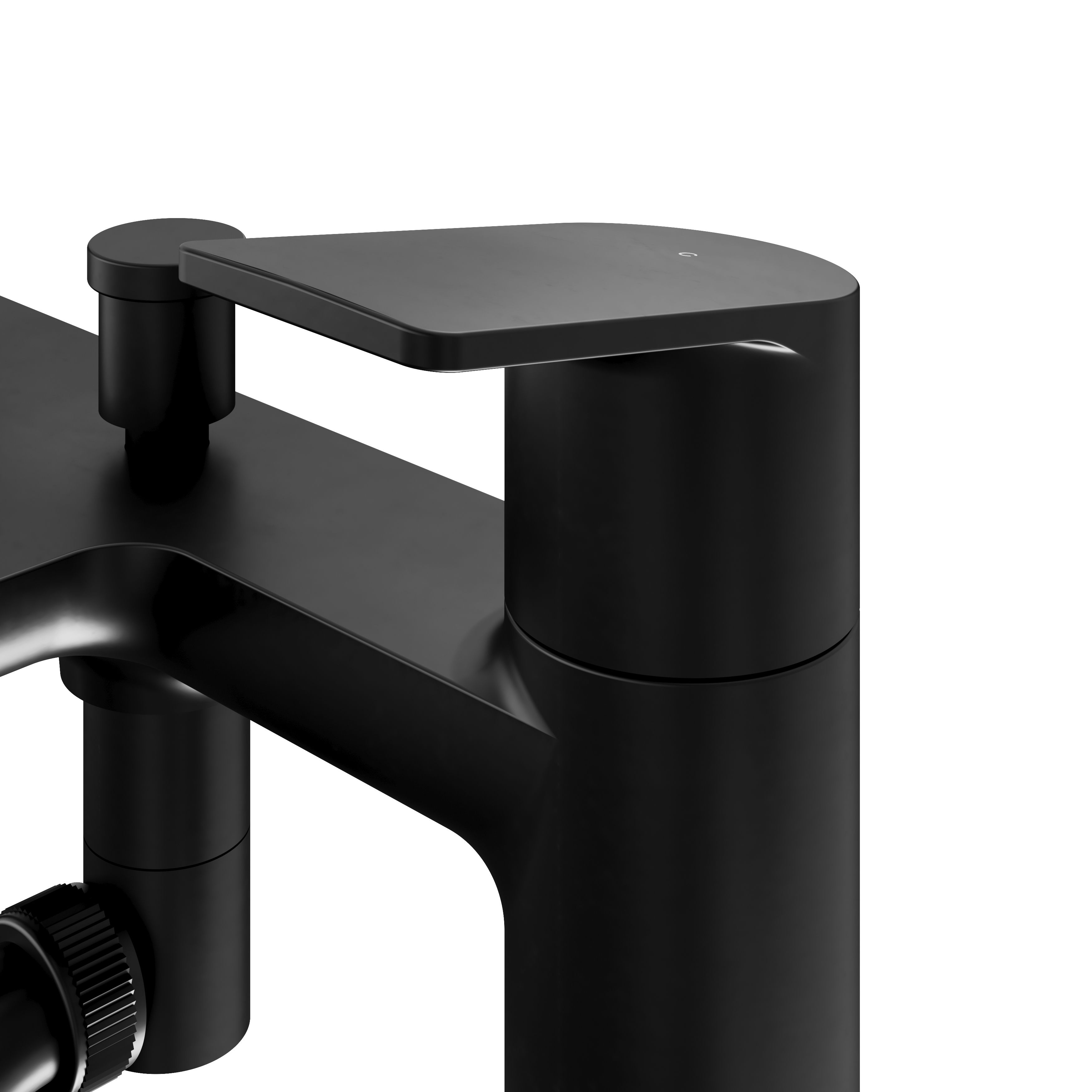 GoodHome Ajeeta Matt Black Ceramic Deck-mounted Double Bath shower mixer tap with shower kit - 4