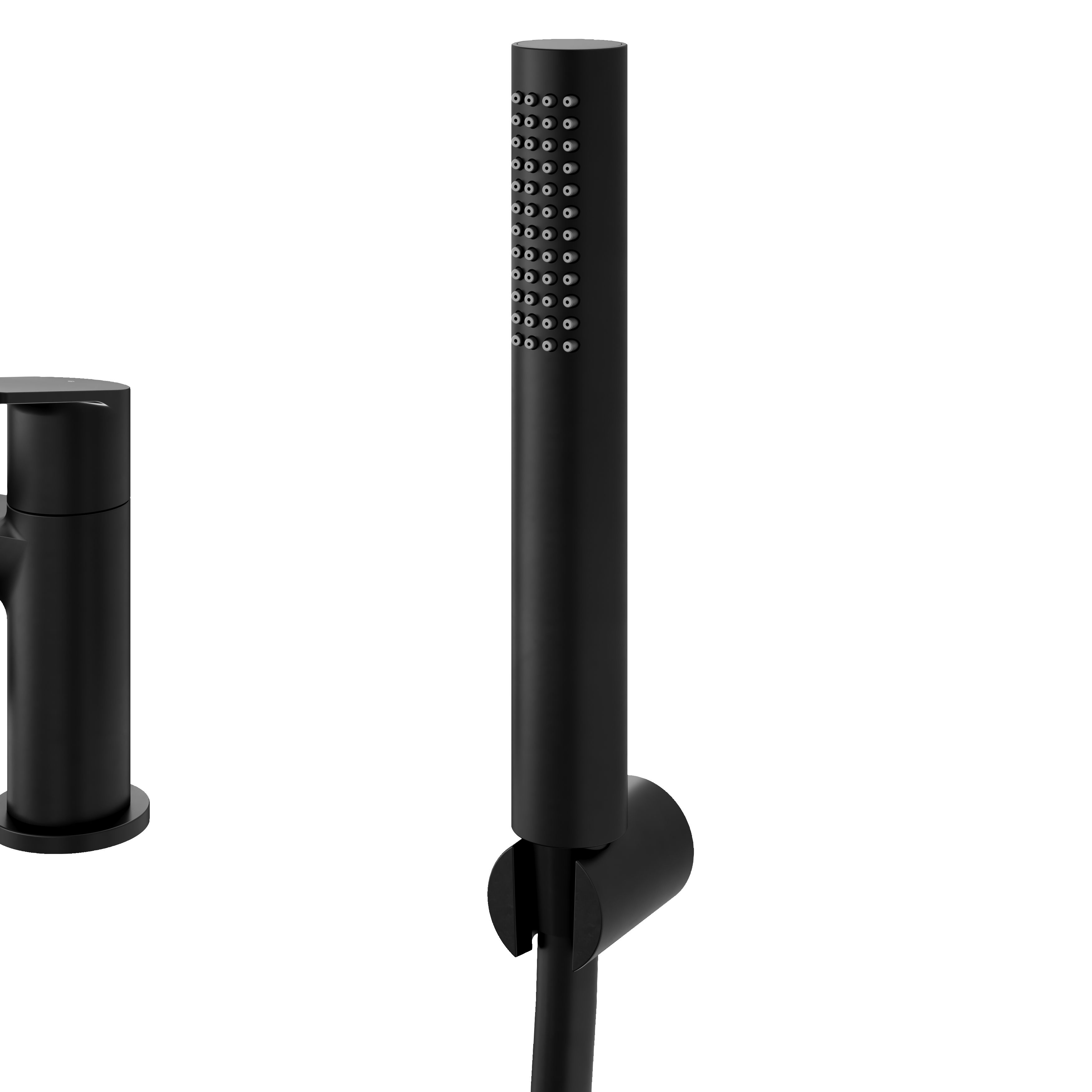 GoodHome Ajeeta Matt Black Ceramic Deck-mounted Double Bath shower mixer tap with shower kit - 5