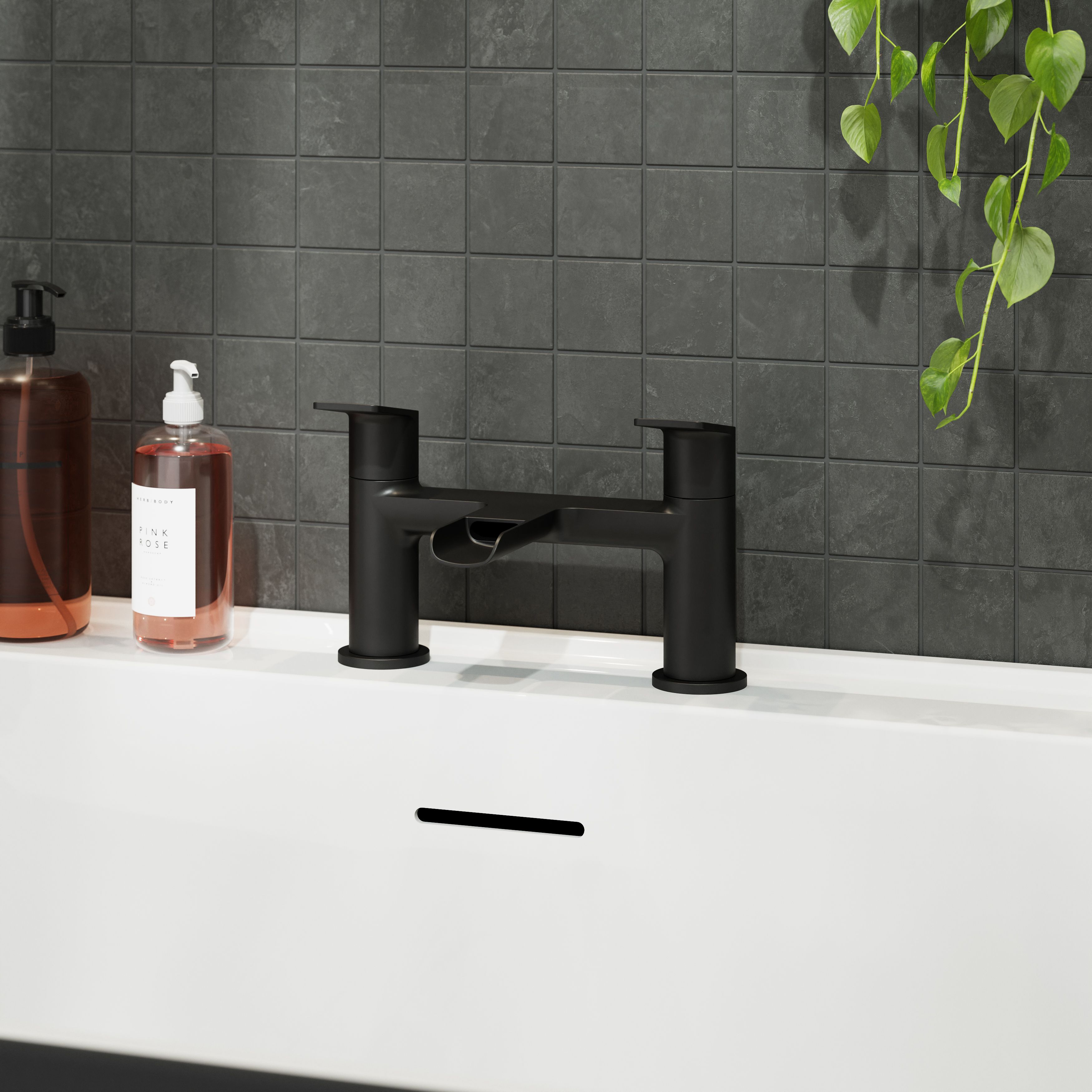 GoodHome Ajeeta Matt Black Deck-mounted Manual Single Bath Filler Tap - 6