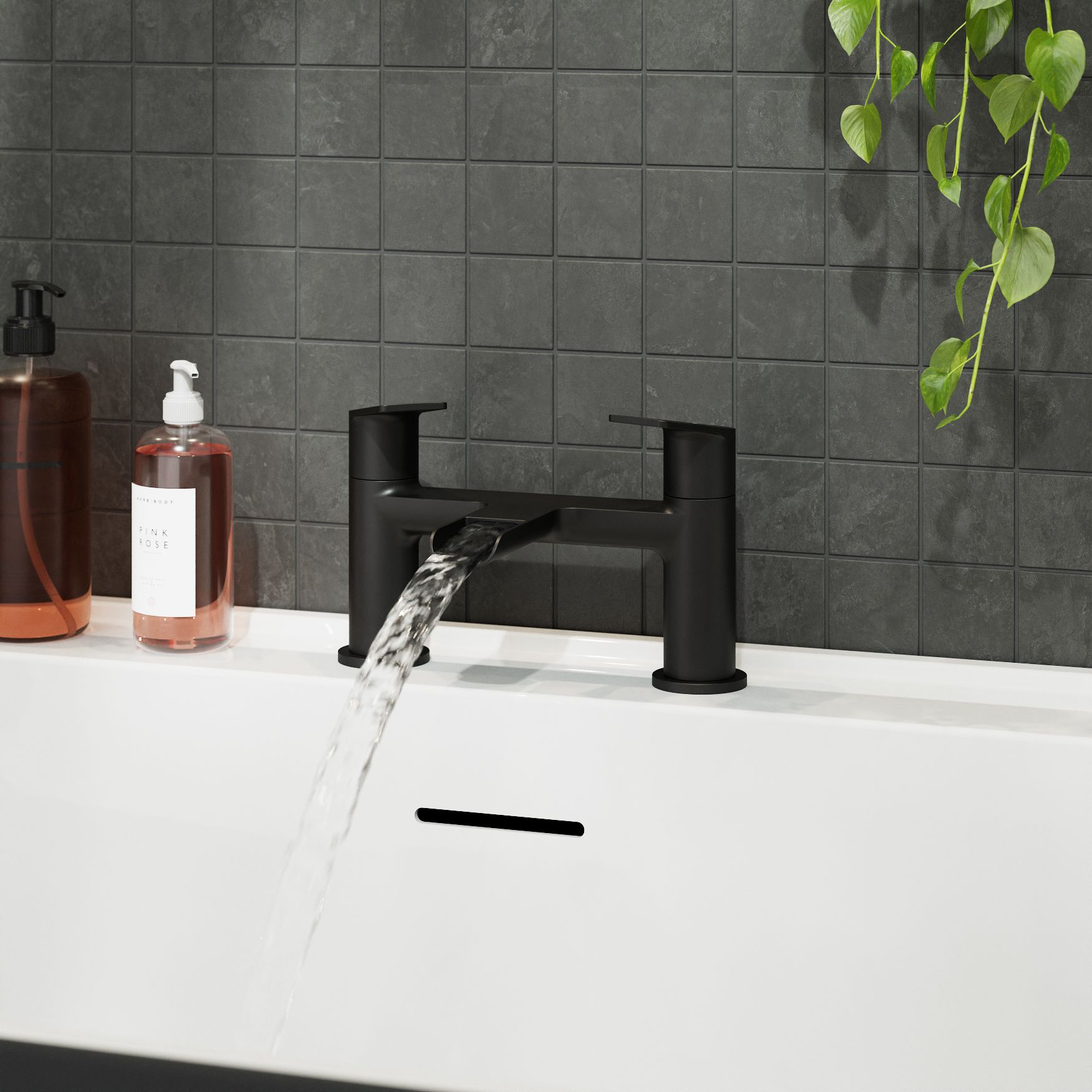 GoodHome Ajeeta Matt Black Deck-mounted Manual Single Bath Filler Tap - 7