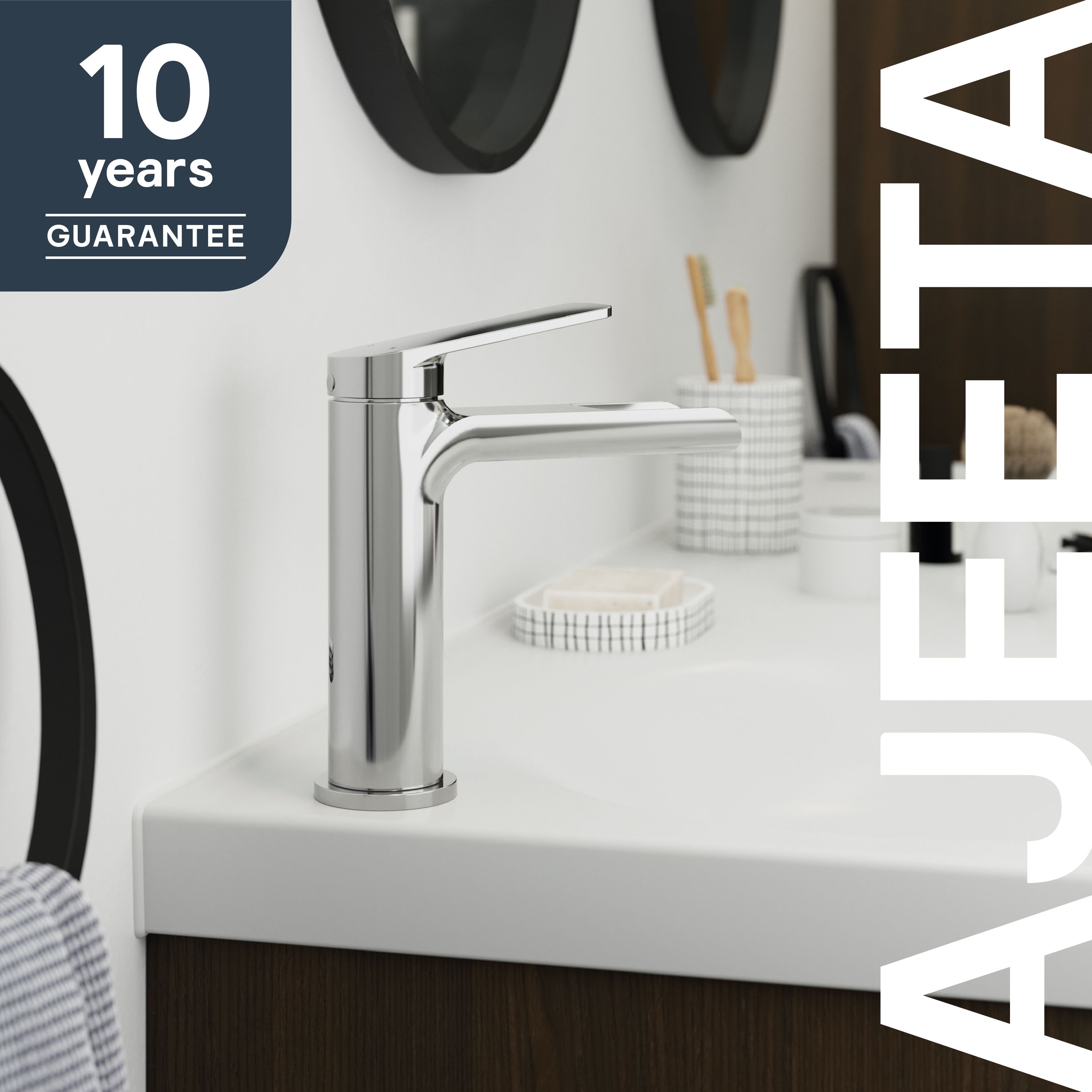 GoodHome Ajeeta Medium Matt Black Round Manual Basin Mixer Tap - 12