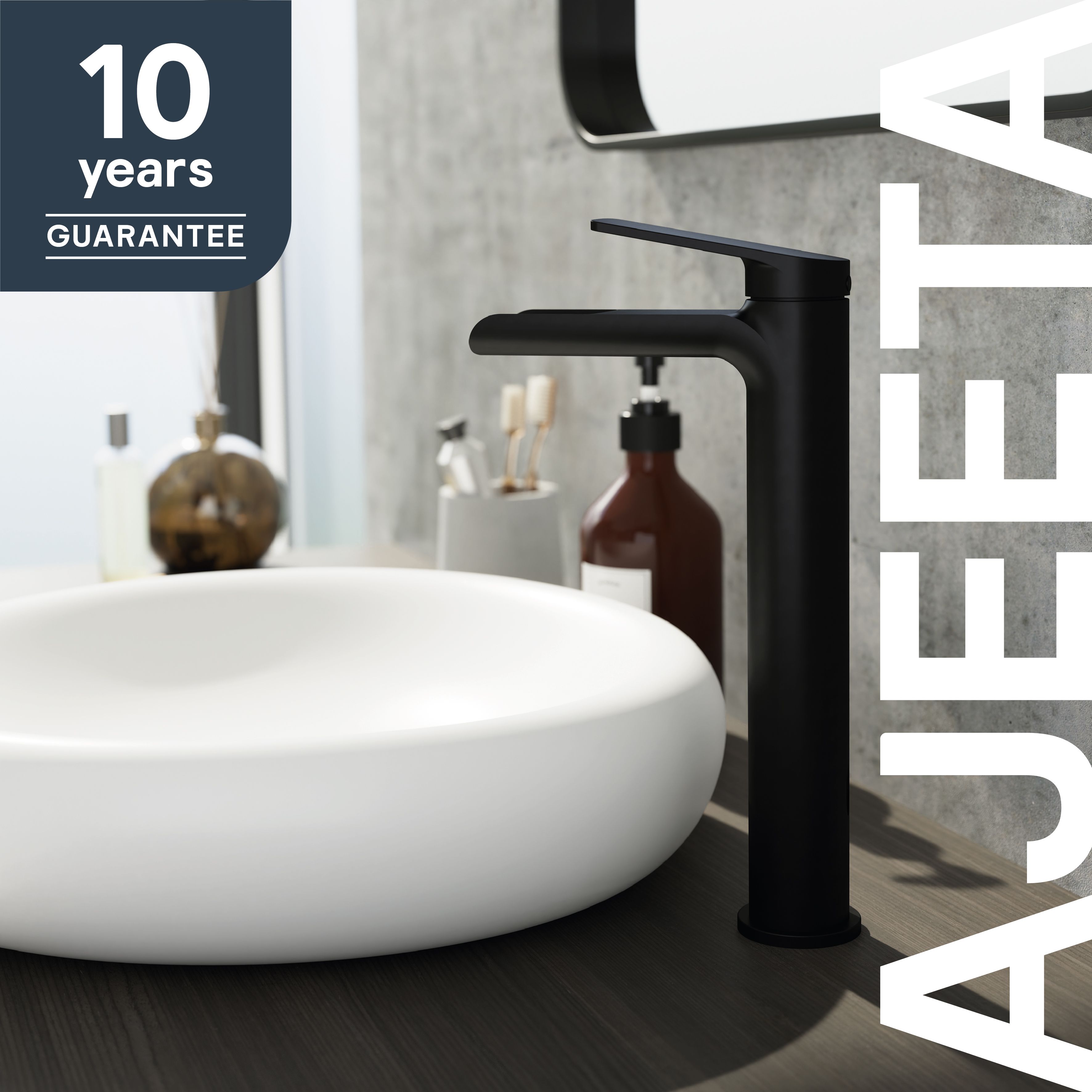 GoodHome Ajeeta Tall Matt Black Round Manual Basin Mixer Tap - 10