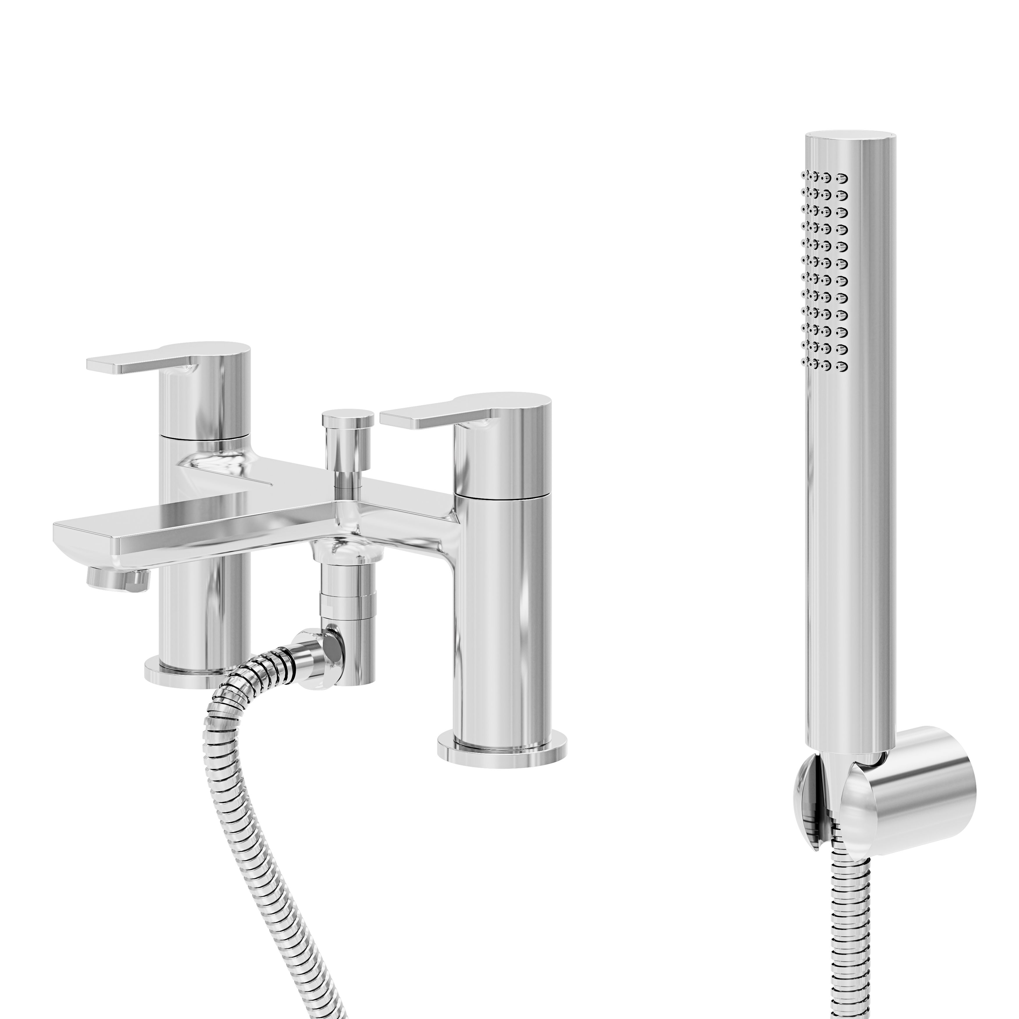 GoodHome Akita Gloss Chrome effect Ceramic Deck-mounted Double Bath shower mixer tap with shower kit