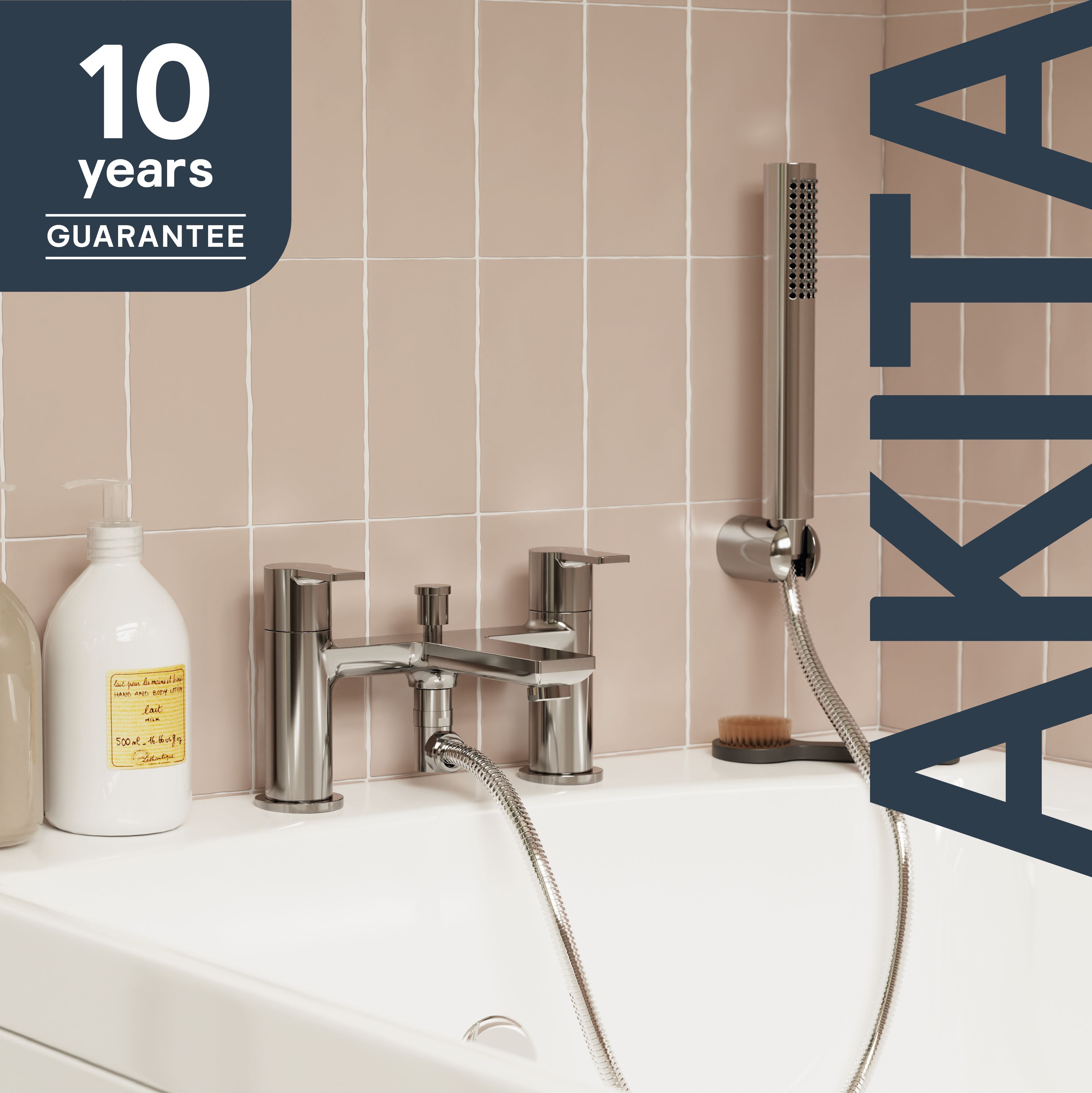 GoodHome Akita Gloss Chrome effect Ceramic Deck-mounted Double Bath shower mixer tap with shower kit - 10