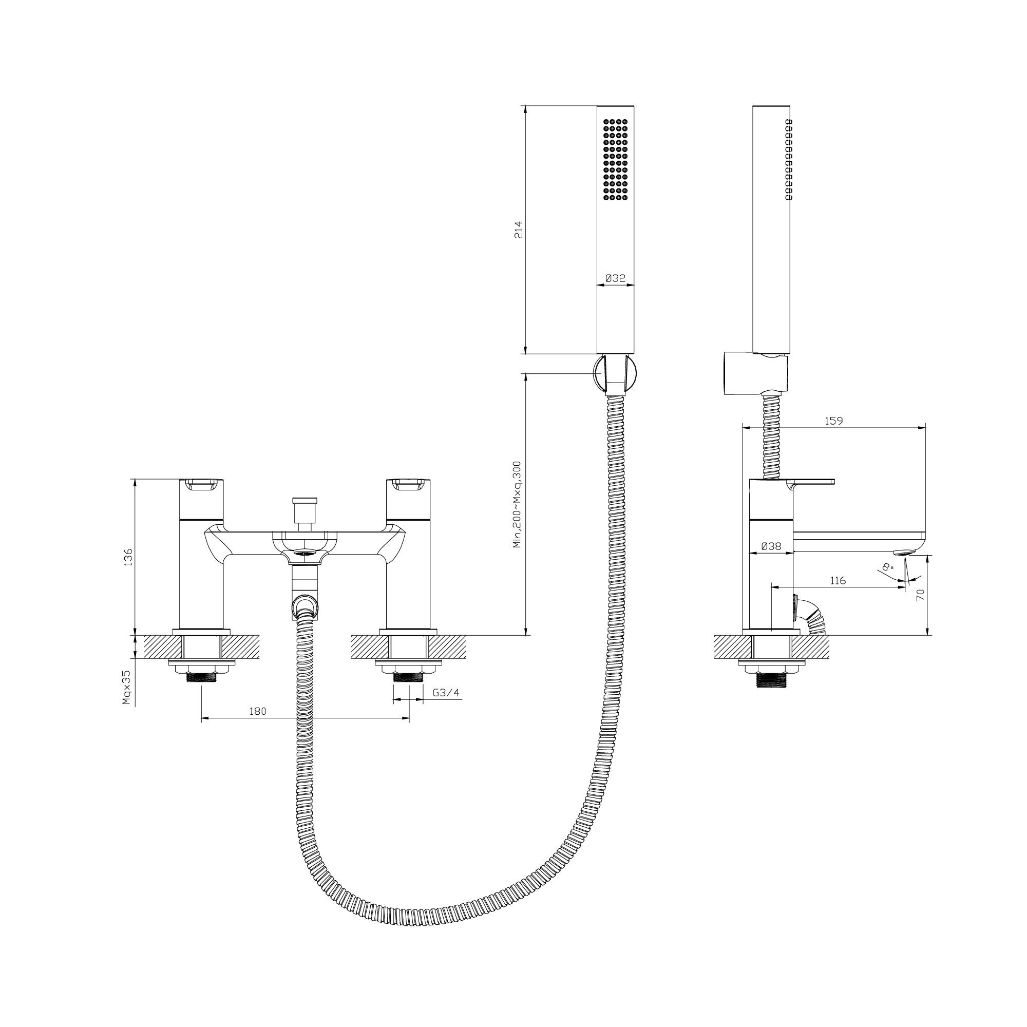 GoodHome Akita Gloss Chrome effect Ceramic Deck-mounted Double Bath shower mixer tap with shower kit - 6