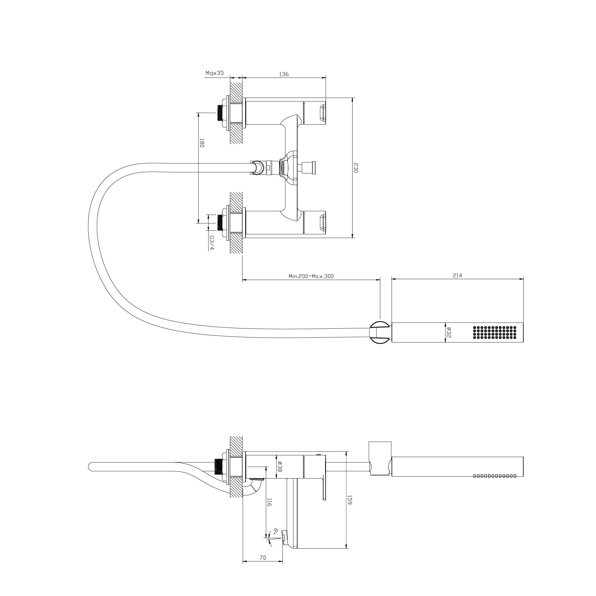 GoodHome Akita Matt Black Ceramic Deck-mounted Double Bath shower mixer tap with shower kit - 6