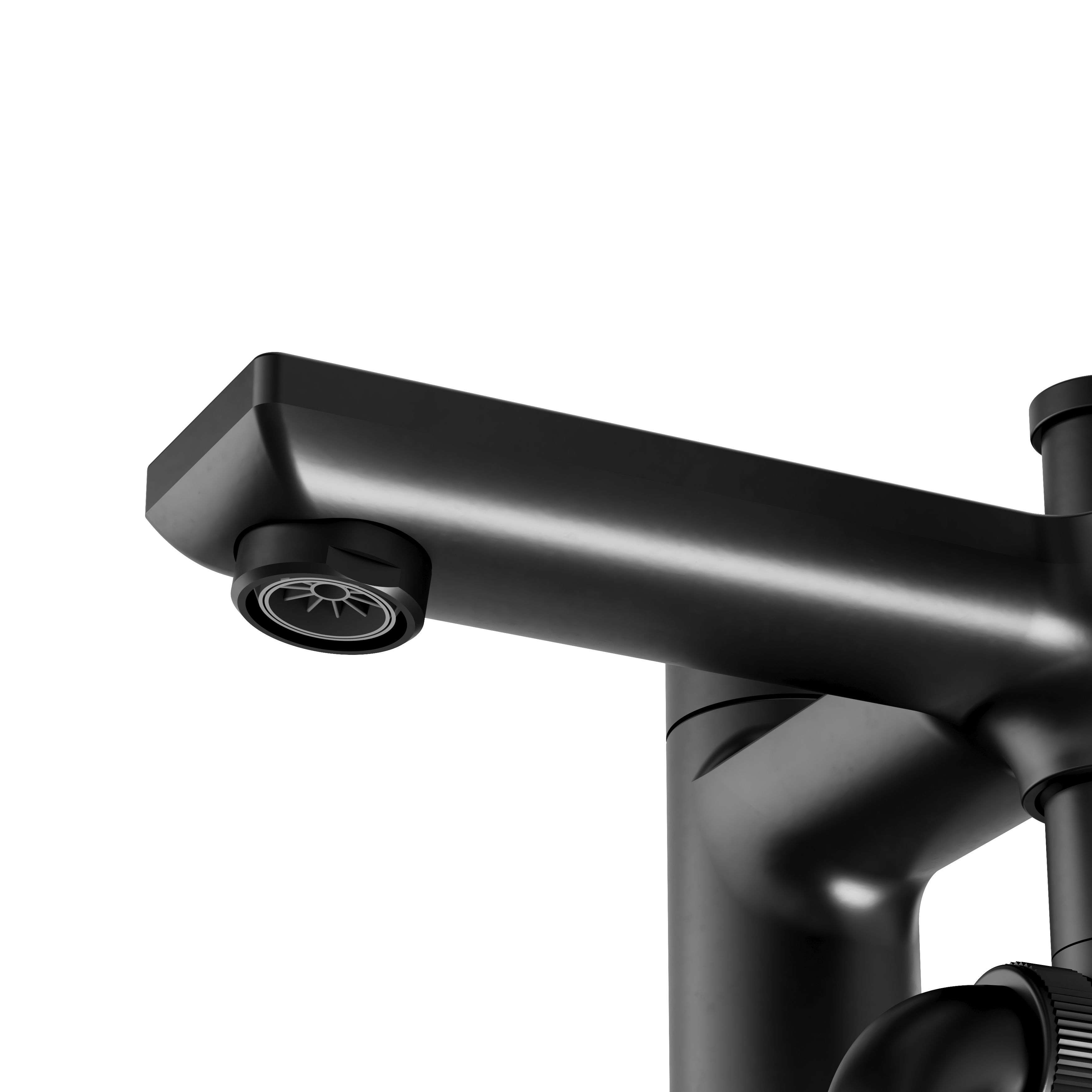 GoodHome Akita Matt Black Ceramic Deck-mounted Double Bath shower mixer tap with shower kit - 3