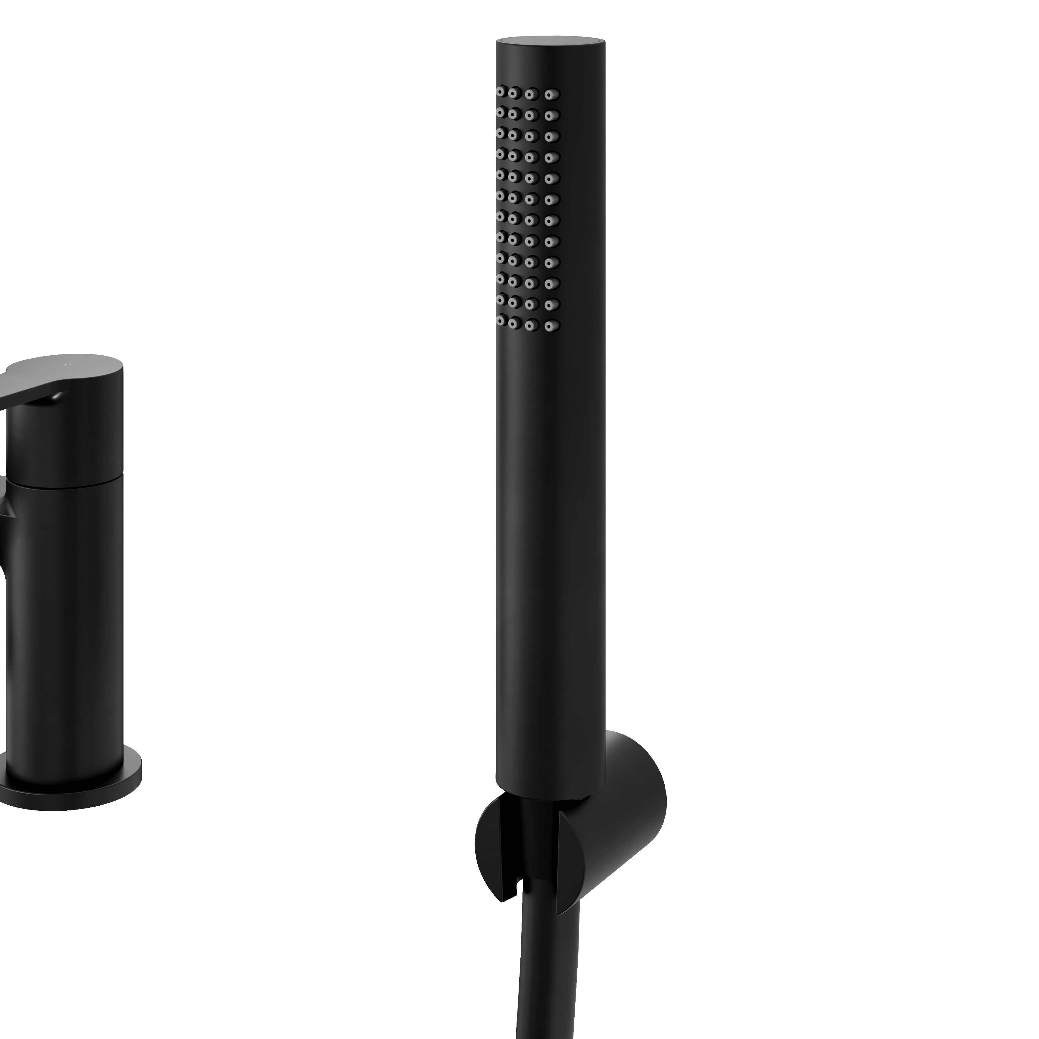 GoodHome Akita Matt Black Ceramic Deck-mounted Double Bath shower mixer tap with shower kit - 5