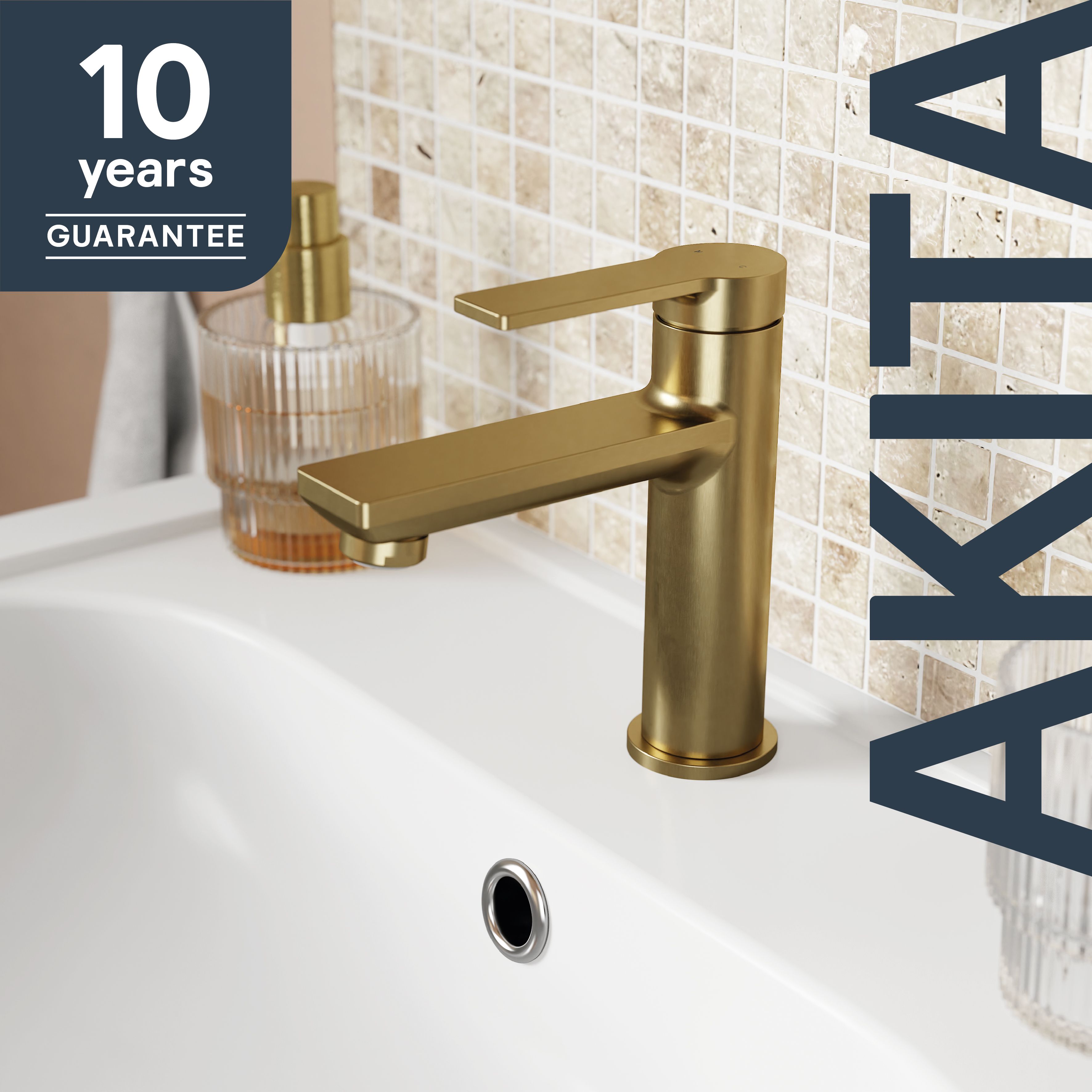 GoodHome Akita Medium Satin Brass effect Round Manual Basin Mixer Tap - 12
