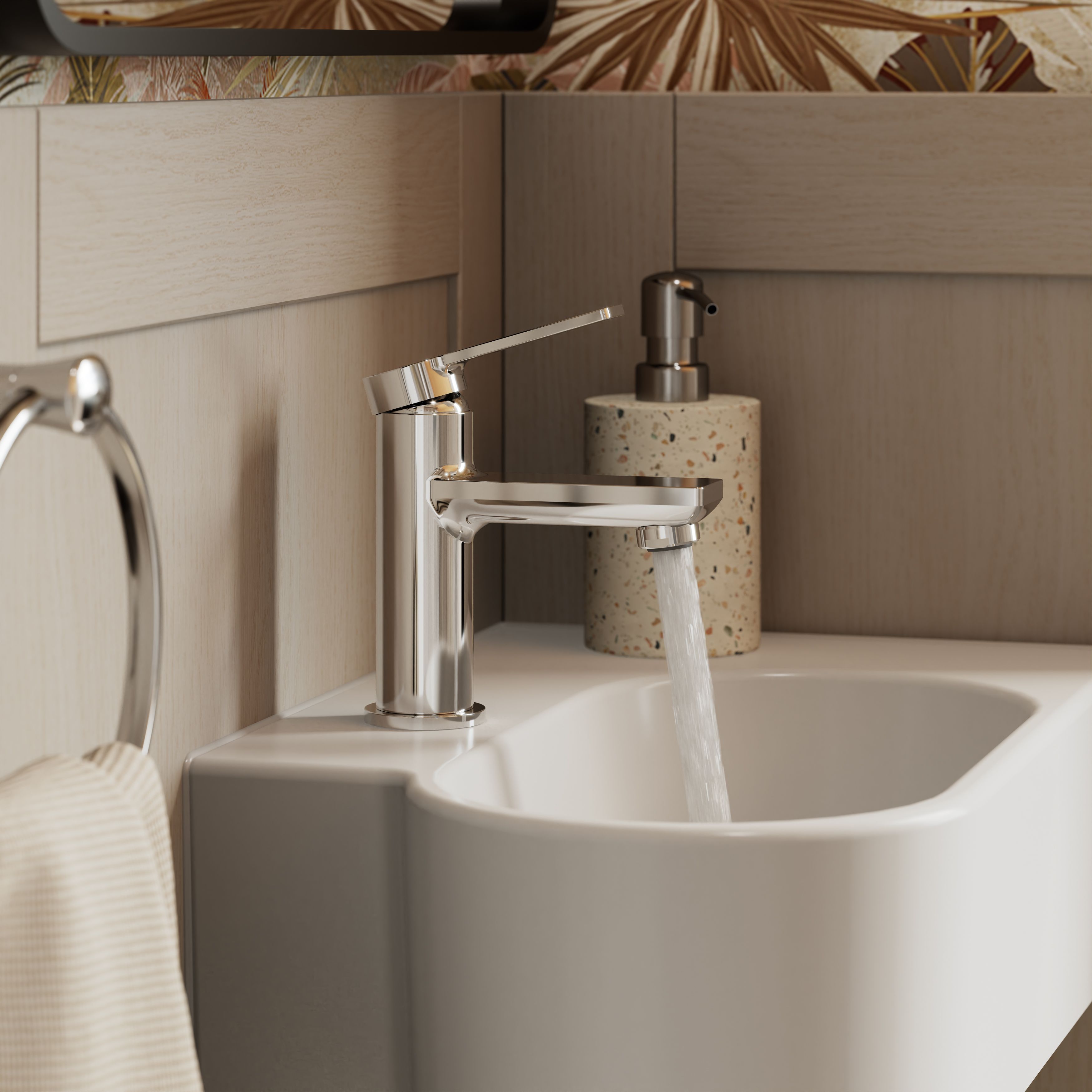 GoodHome Akita Mini Gloss Chrome effect Round Deck-mounted Manual Basin Mixer Tap - 10