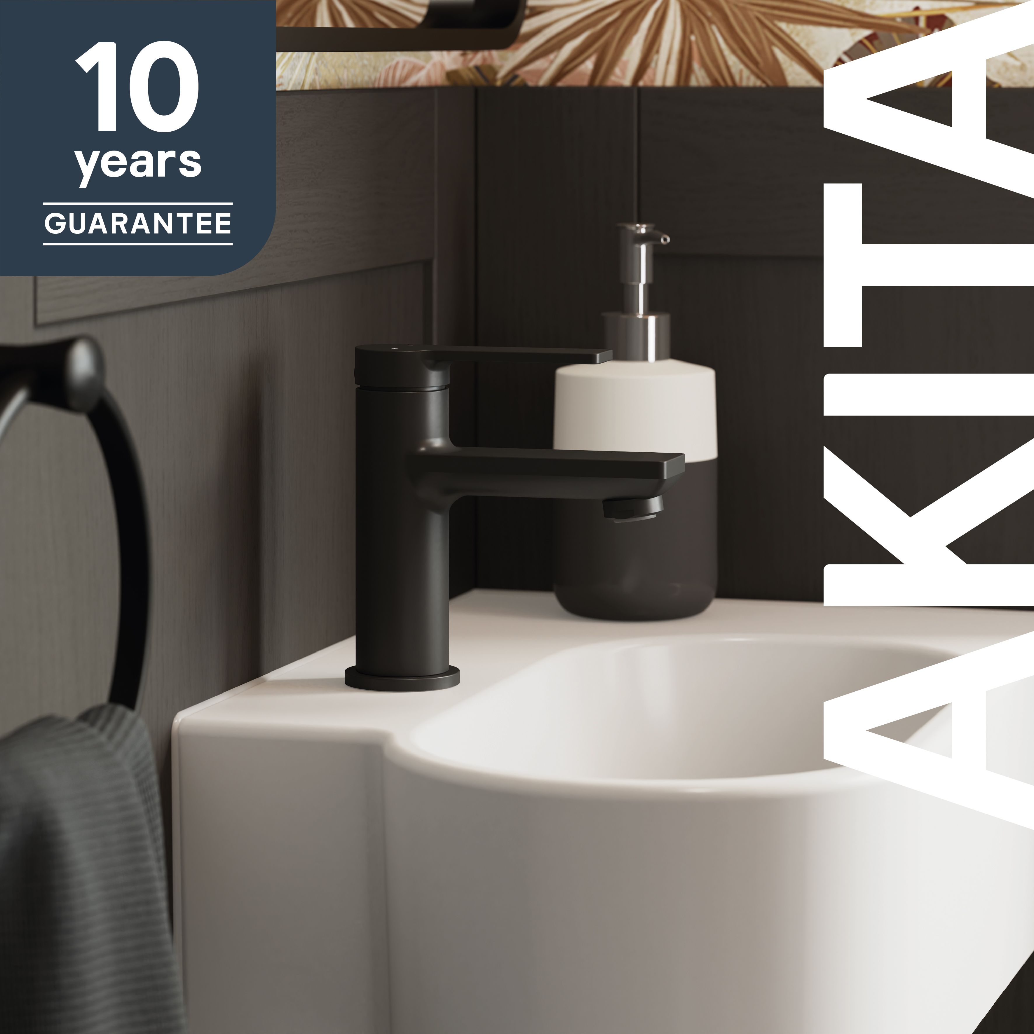 GoodHome Akita Mini Matt Black Round Manual Washbasin Mixer Tap - 12