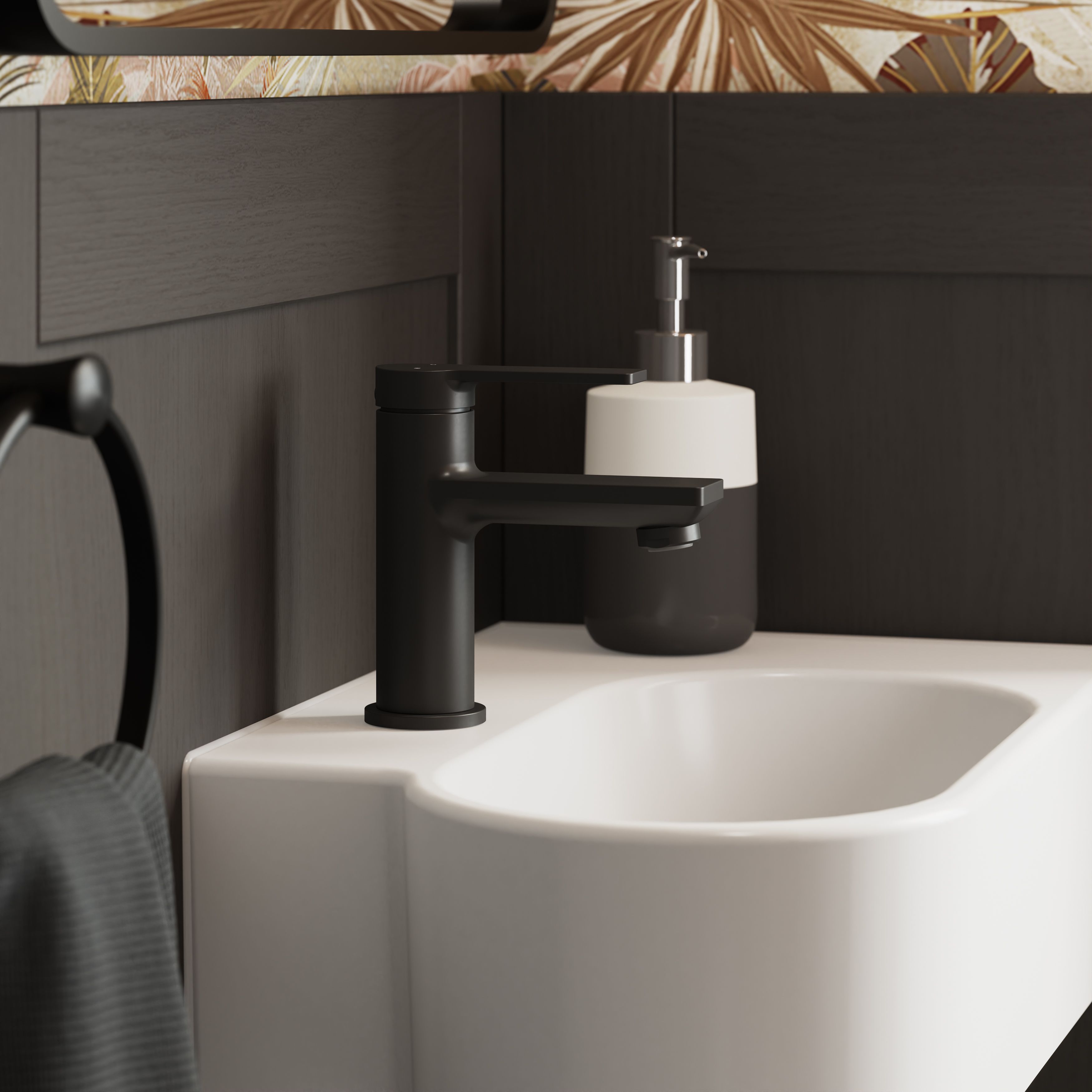 GoodHome Akita Mini Matt Black Round Manual Washbasin Mixer Tap - 10